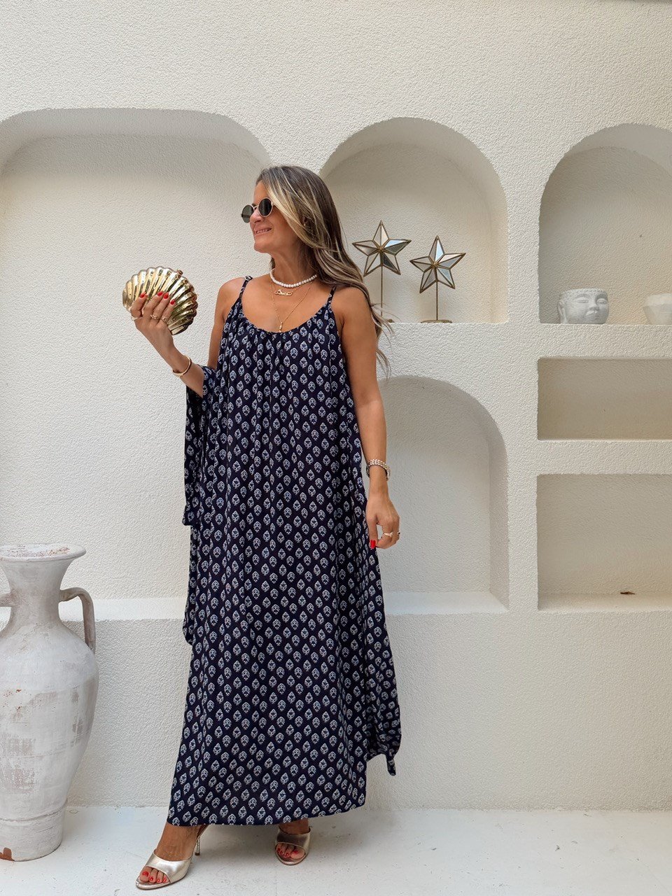 Nişantaşı Butik KUŞAK DETAY SALAS DESENLİ ELBİSE