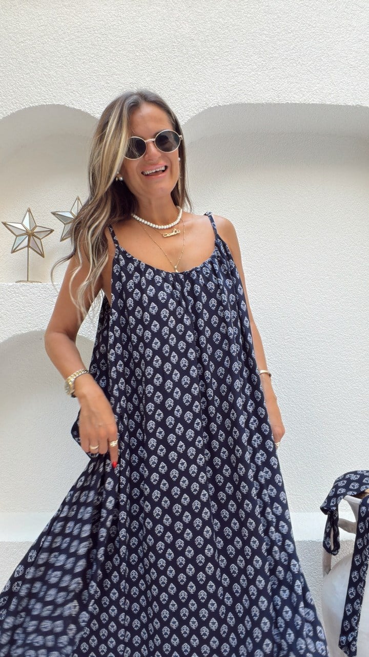 Nişantaşı Butik KUŞAK DETAY SALAS DESENLİ ELBİSE