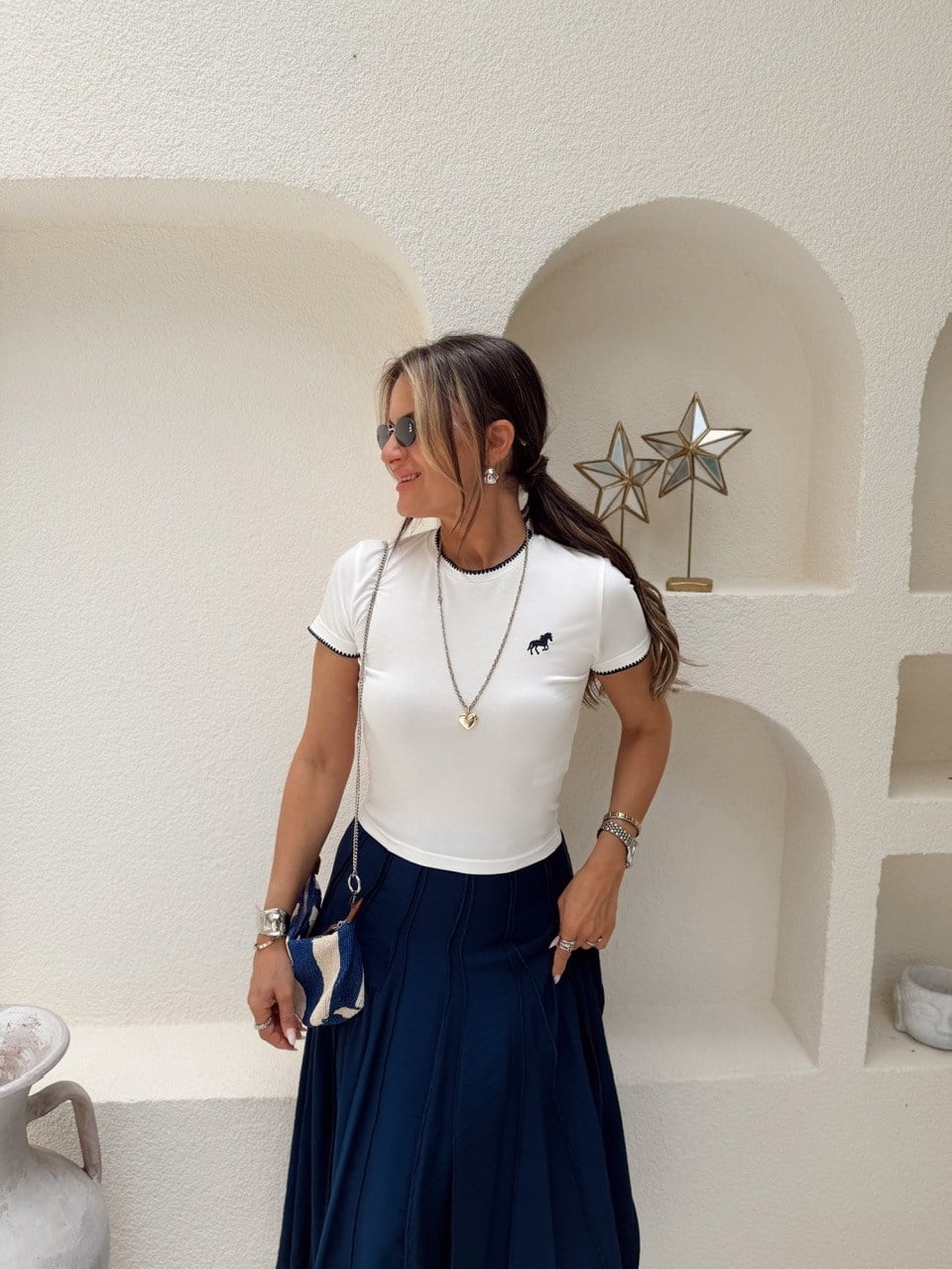 Nişantaşı Butik LACİ BİYE VE NAKISLI BASİC BEYAZ