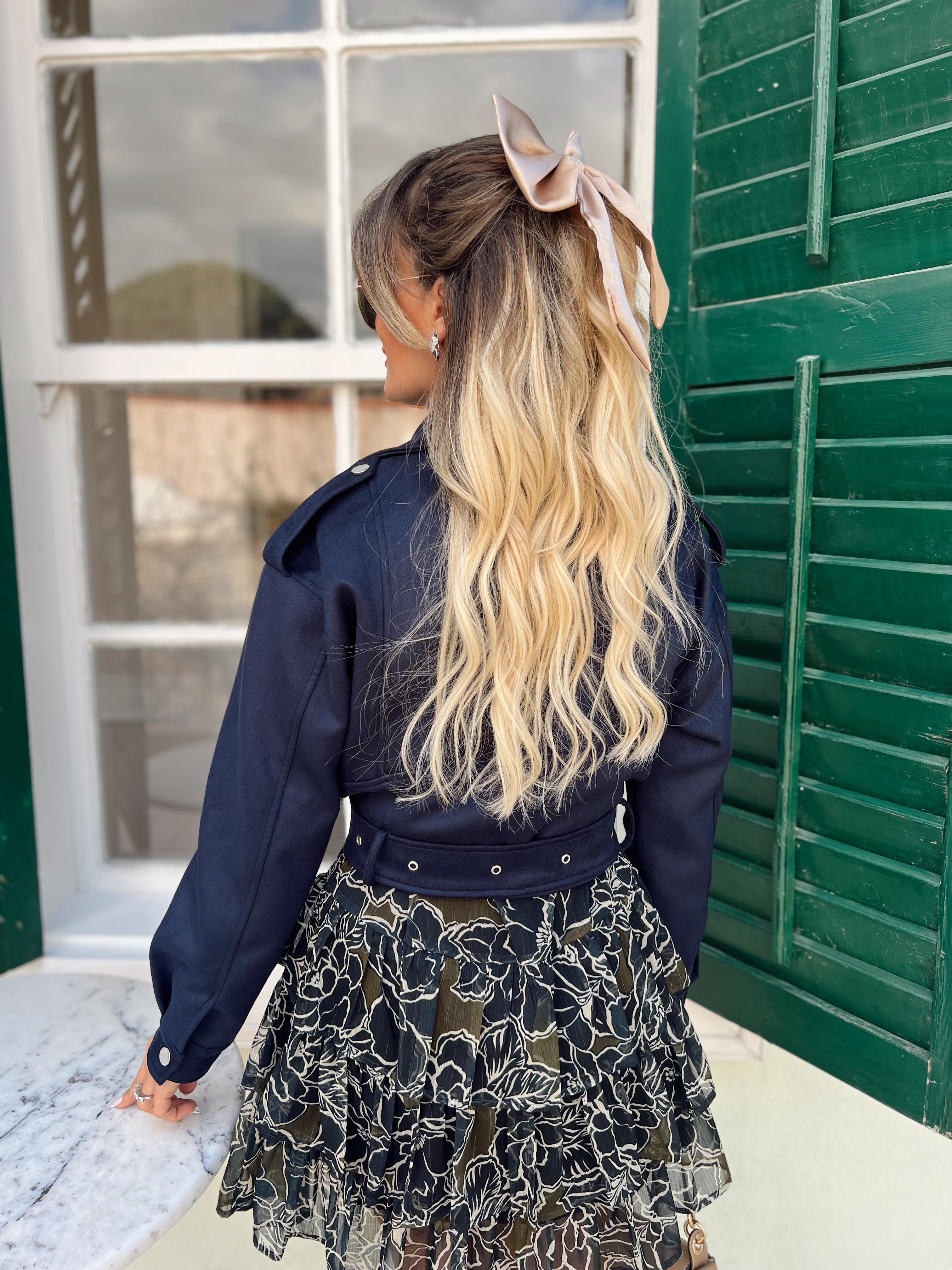 Nişantaşı Butik LACİVERT APOLETLİ BİKER NUBUK CEKET