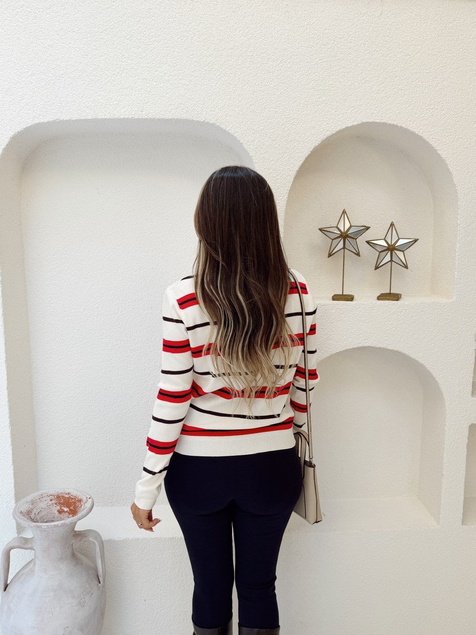 Nişantaşı Butik LACİVERT ÇİZGİLİ VİSCOSE TRİKO 