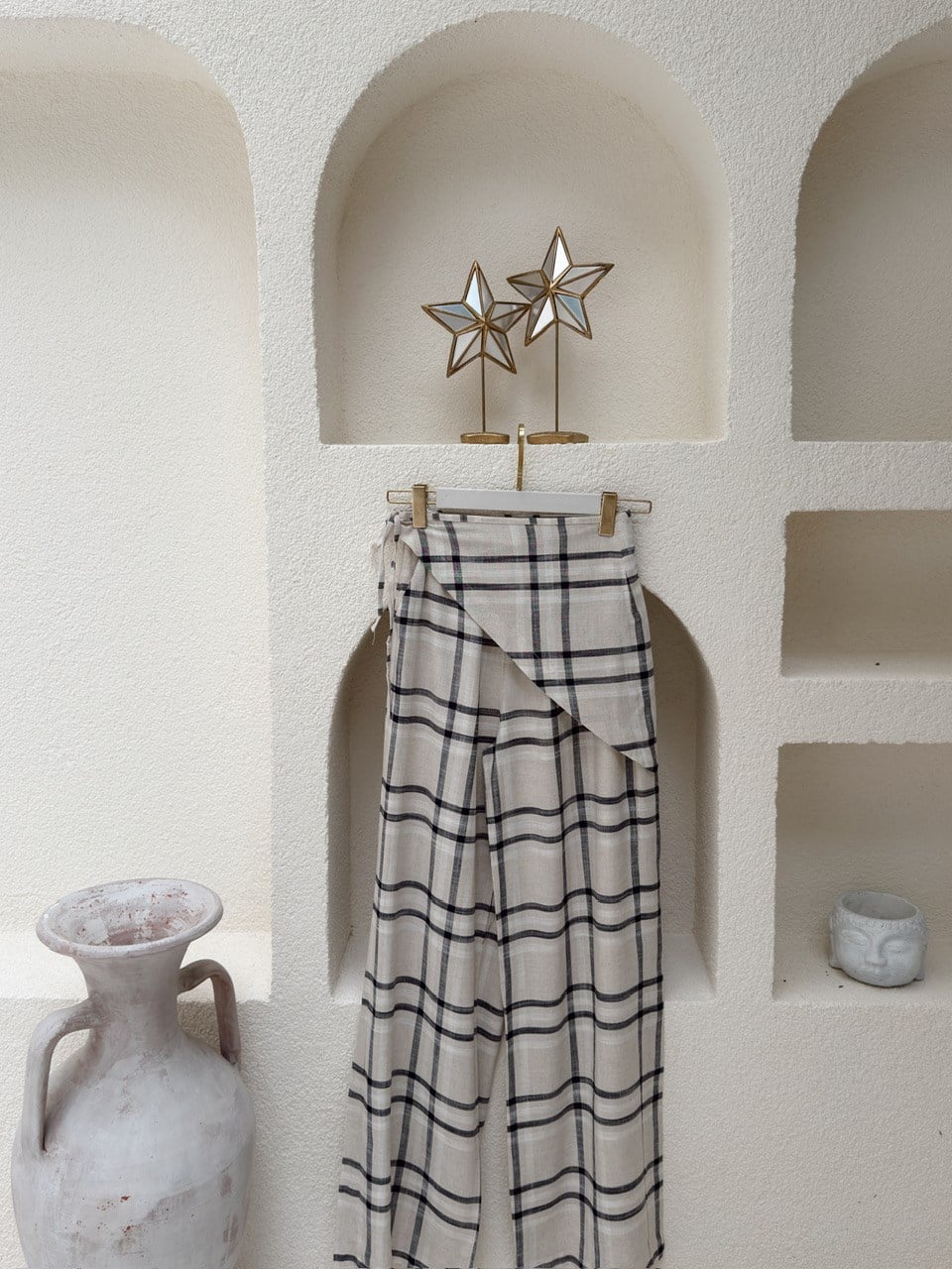 Nişantaşı Butik LACİVERT EKOSE PARÇALI NATURAL PANTOLON