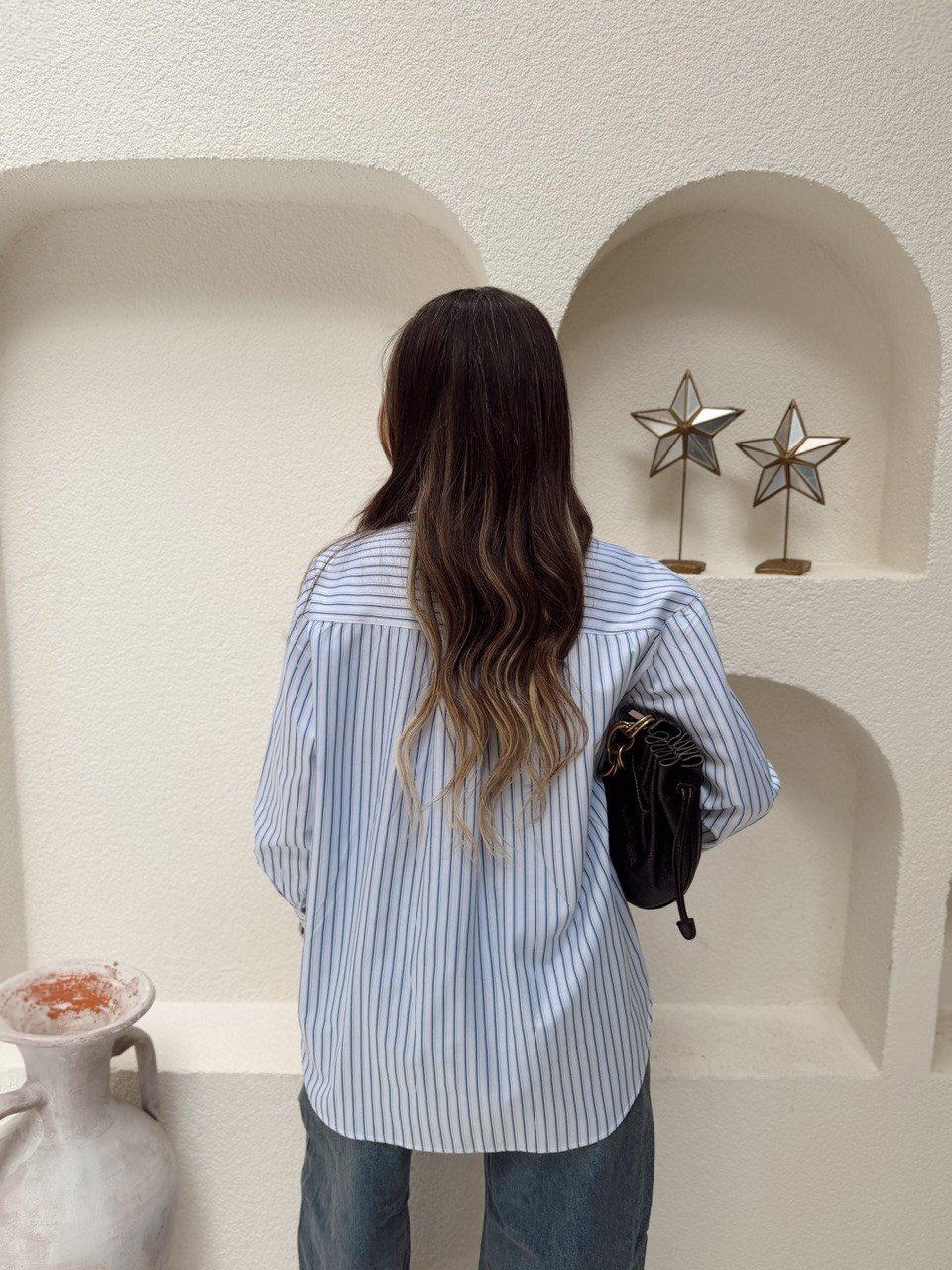 Nişantaşı Butik LACİVERT MAVİ ÇİZGİLİ GÖMLEK