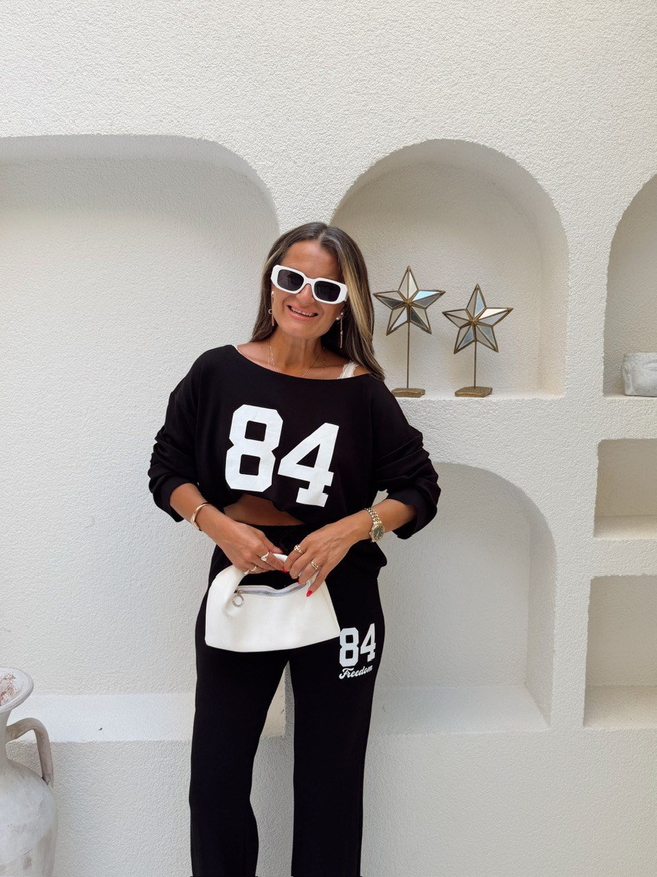 Nişantaşı Butik LAZER KESİM BLUZ PANTOLON İNCE MODAL TAKIM SİYAH