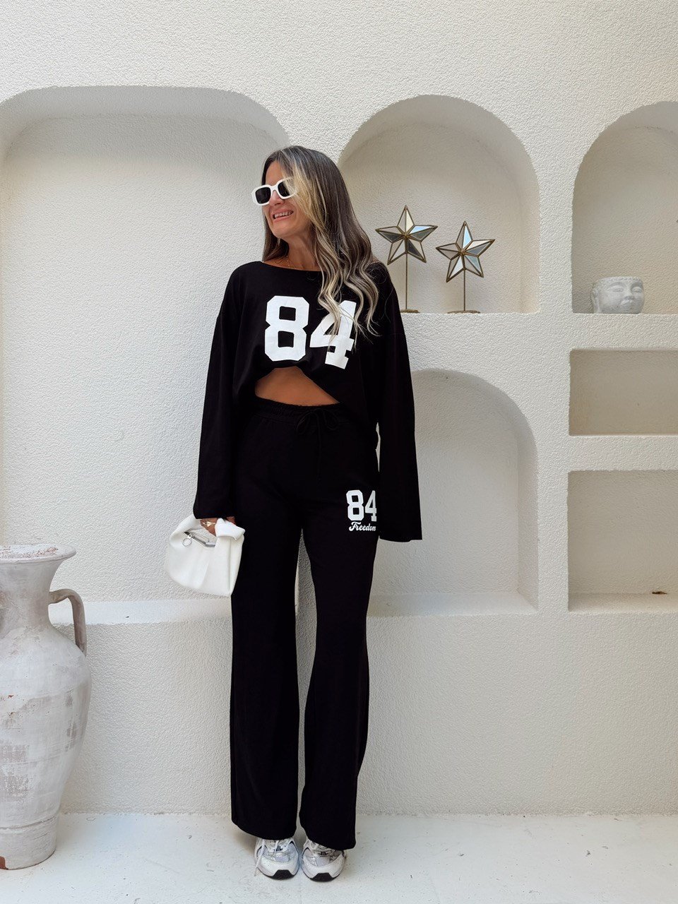 Nişantaşı Butik LAZER KESİM BLUZ PANTOLON İNCE MODAL TAKIM SİYAH