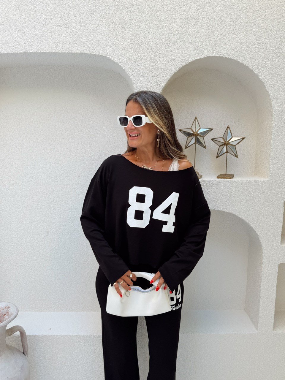 Nişantaşı Butik LAZER KESİM BLUZ PANTOLON İNCE MODAL TAKIM SİYAH