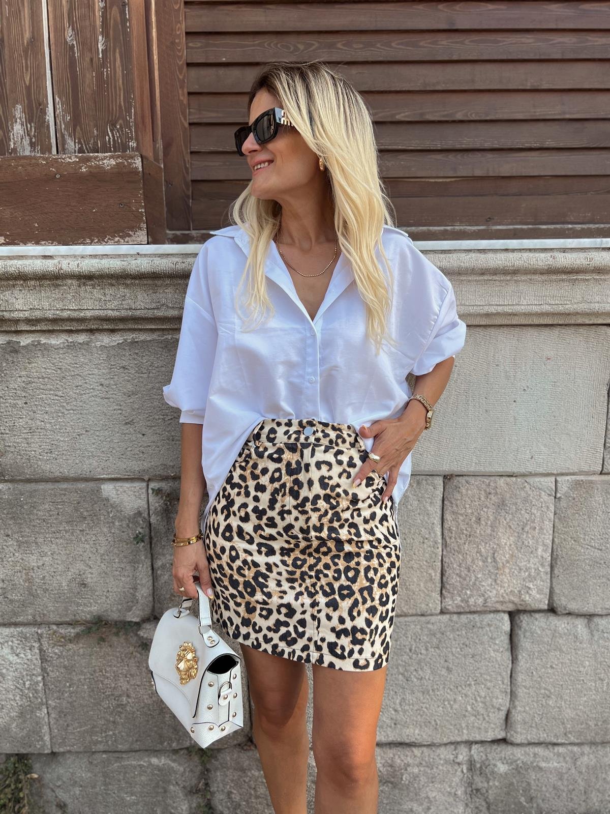 Nişantaşı Butik LEOPAR DESEN GABARDİN ETEK