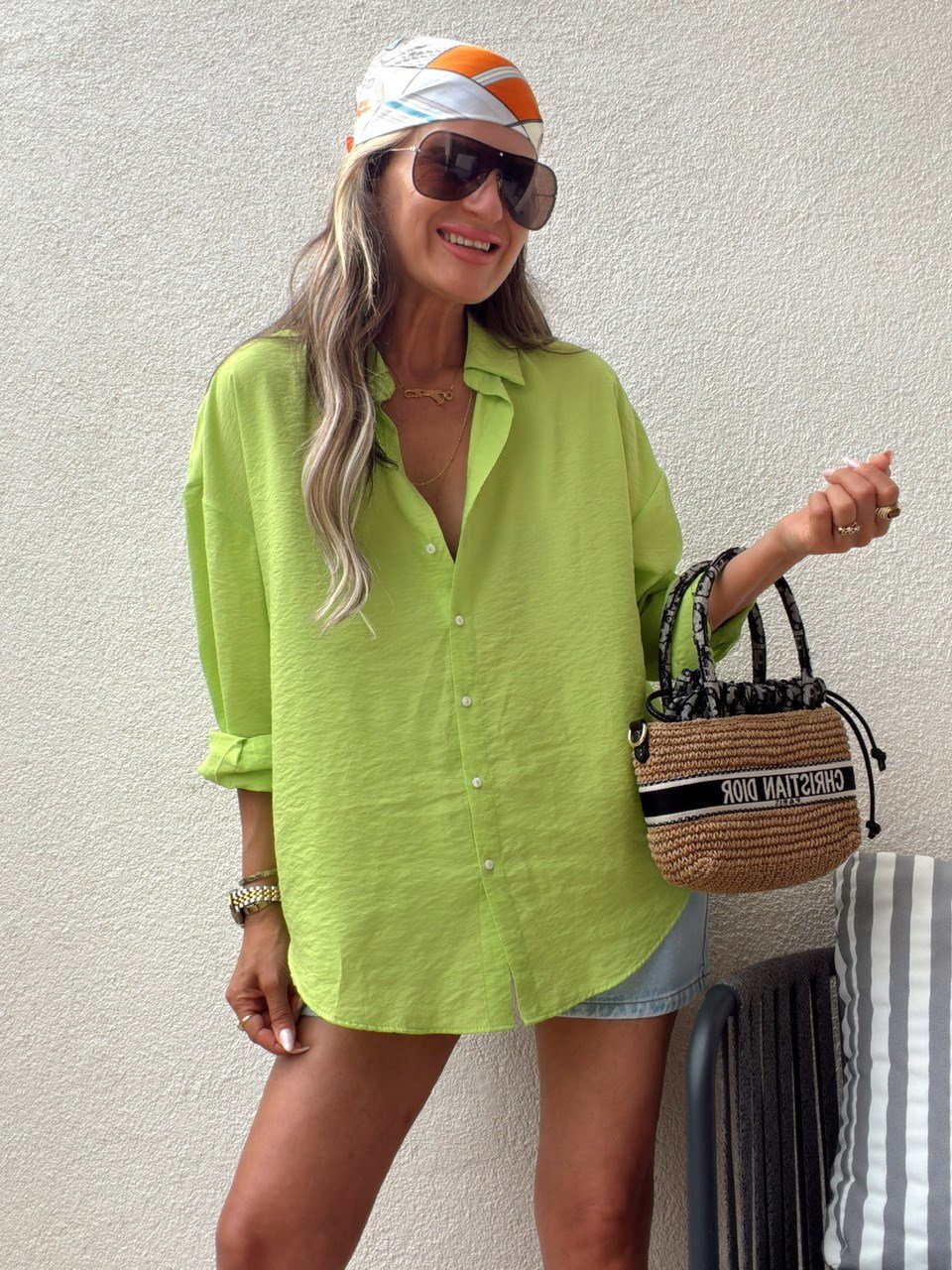 Nişantaşı Butik LİME YEŞİL TİRİL GÖMLEK