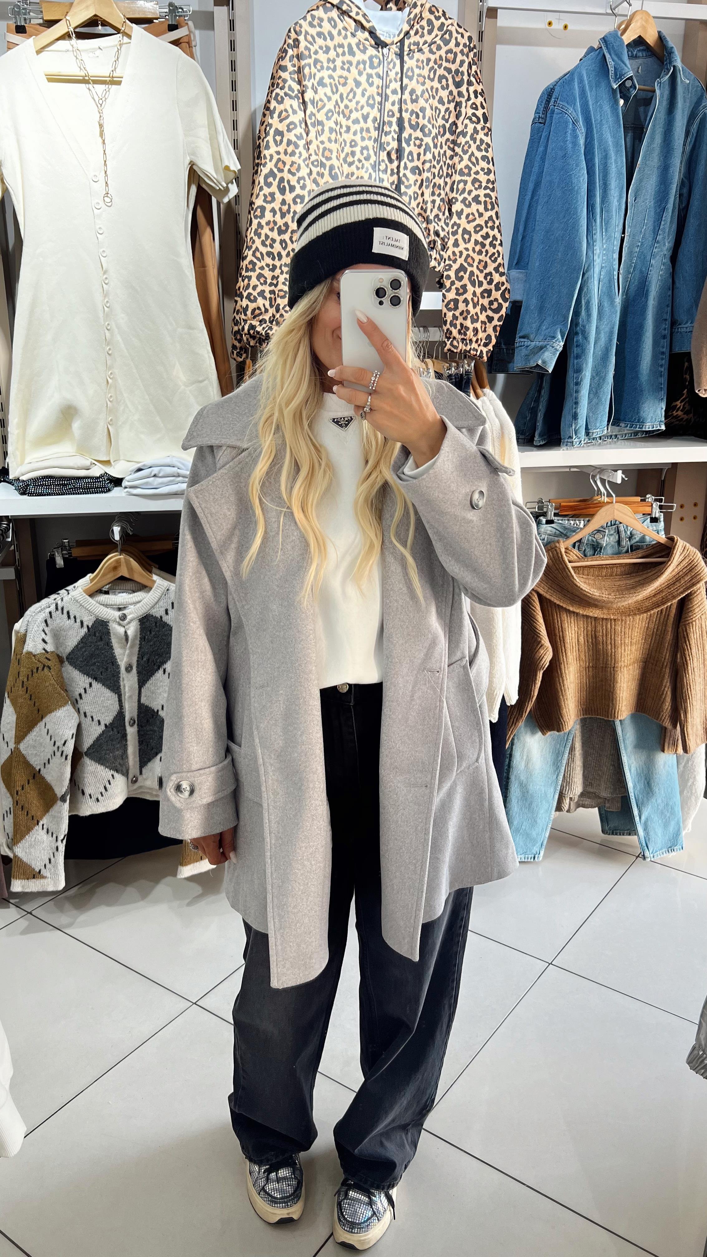 Nişantaşı Butik MANŞET DETAY KAŞE KABAN GRİ
