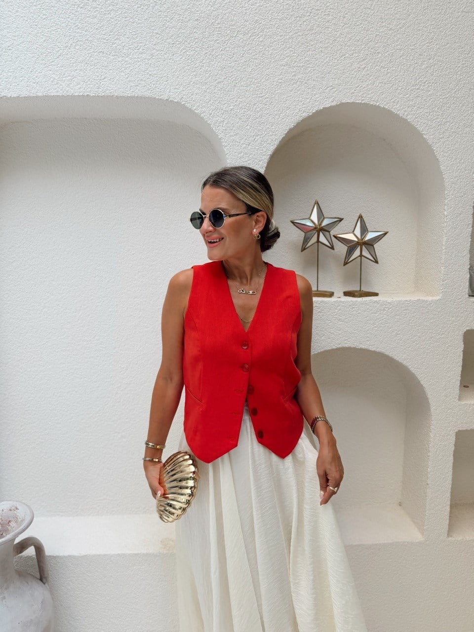 Nişantaşı Butik MERCAN KIRMIZI ASTARLI YELEK