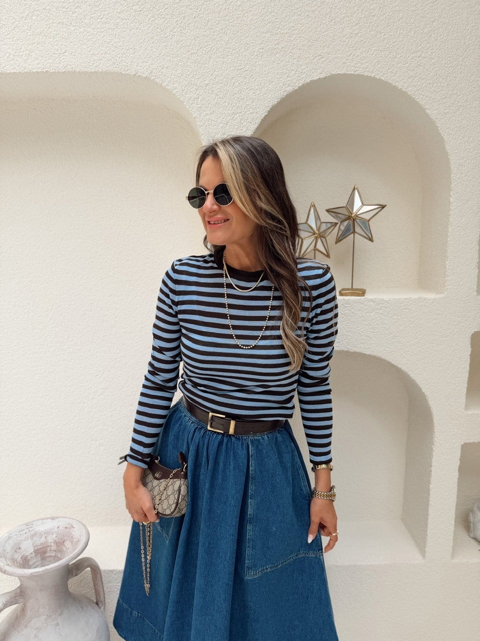 Nişantaşı Butik MEVSİMLİK KAHVE ÇİZGİLİ İPEK TRİKO
