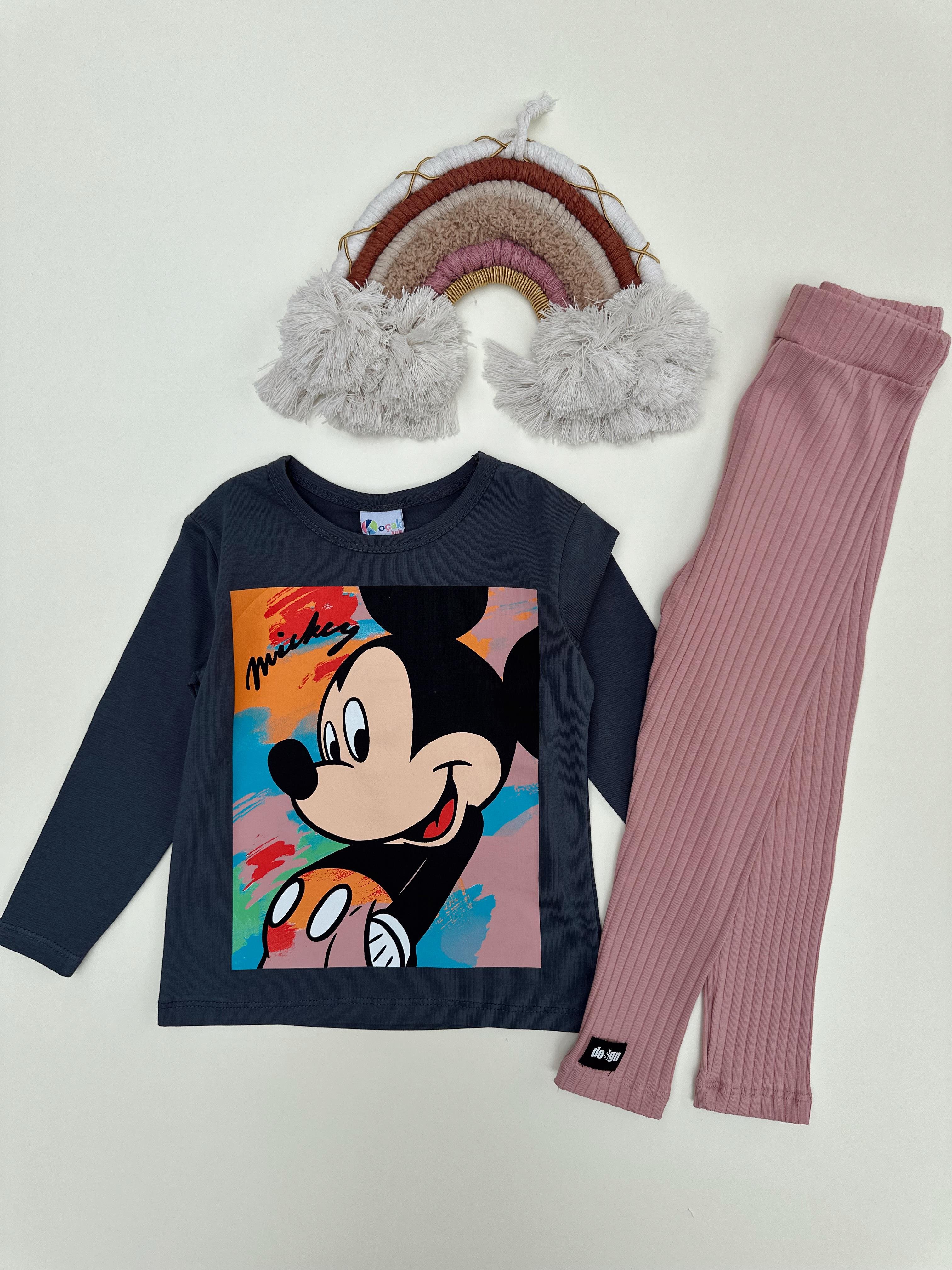Nişantaşı Kids MİCKEY PEMBE BASKILI TAYT BASİC 2'Lİ TAKIM
