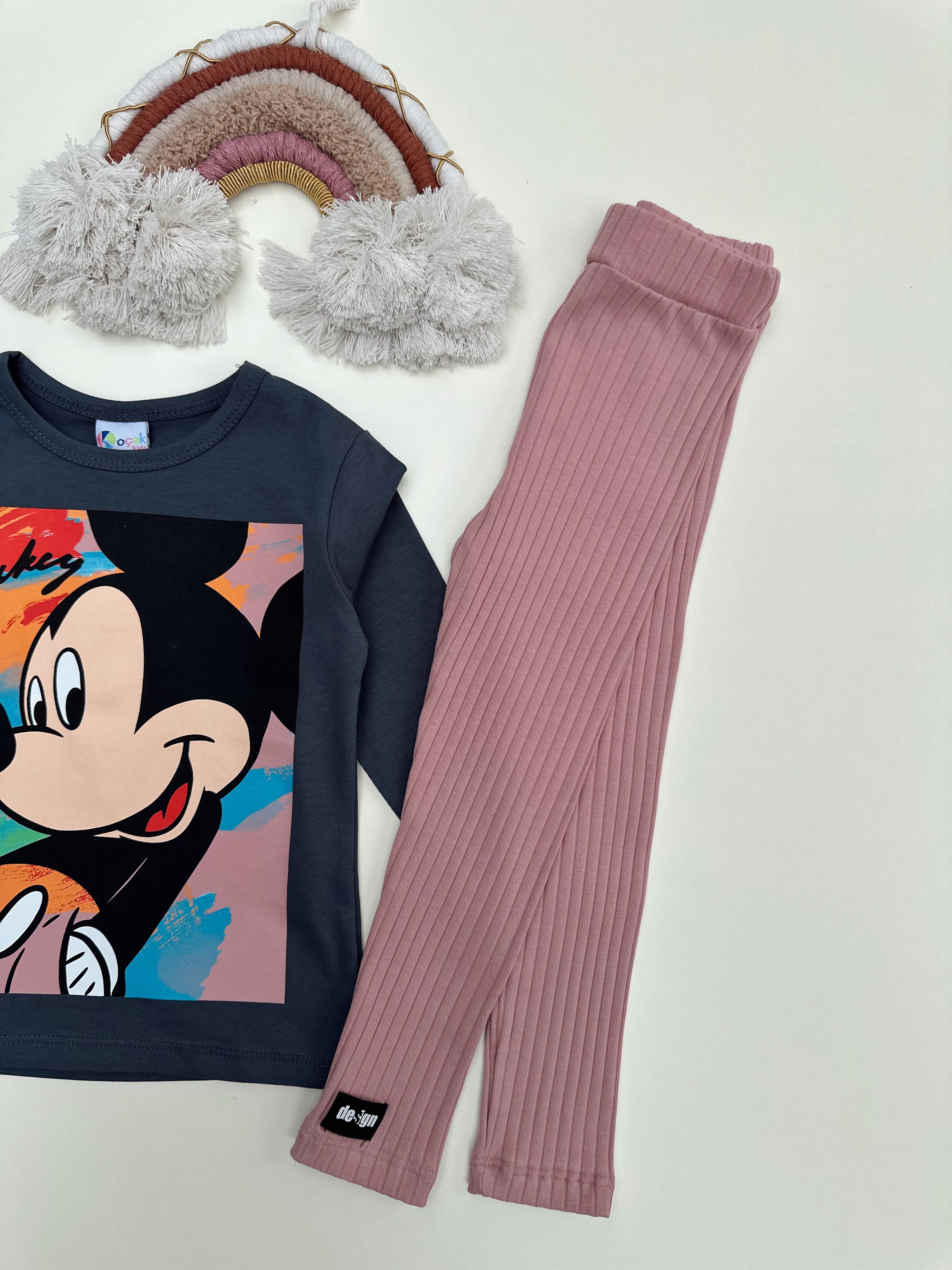 Nişantaşı Kids MİCKEY PEMBE BASKILI TAYT BASİC 2'Lİ TAKIM