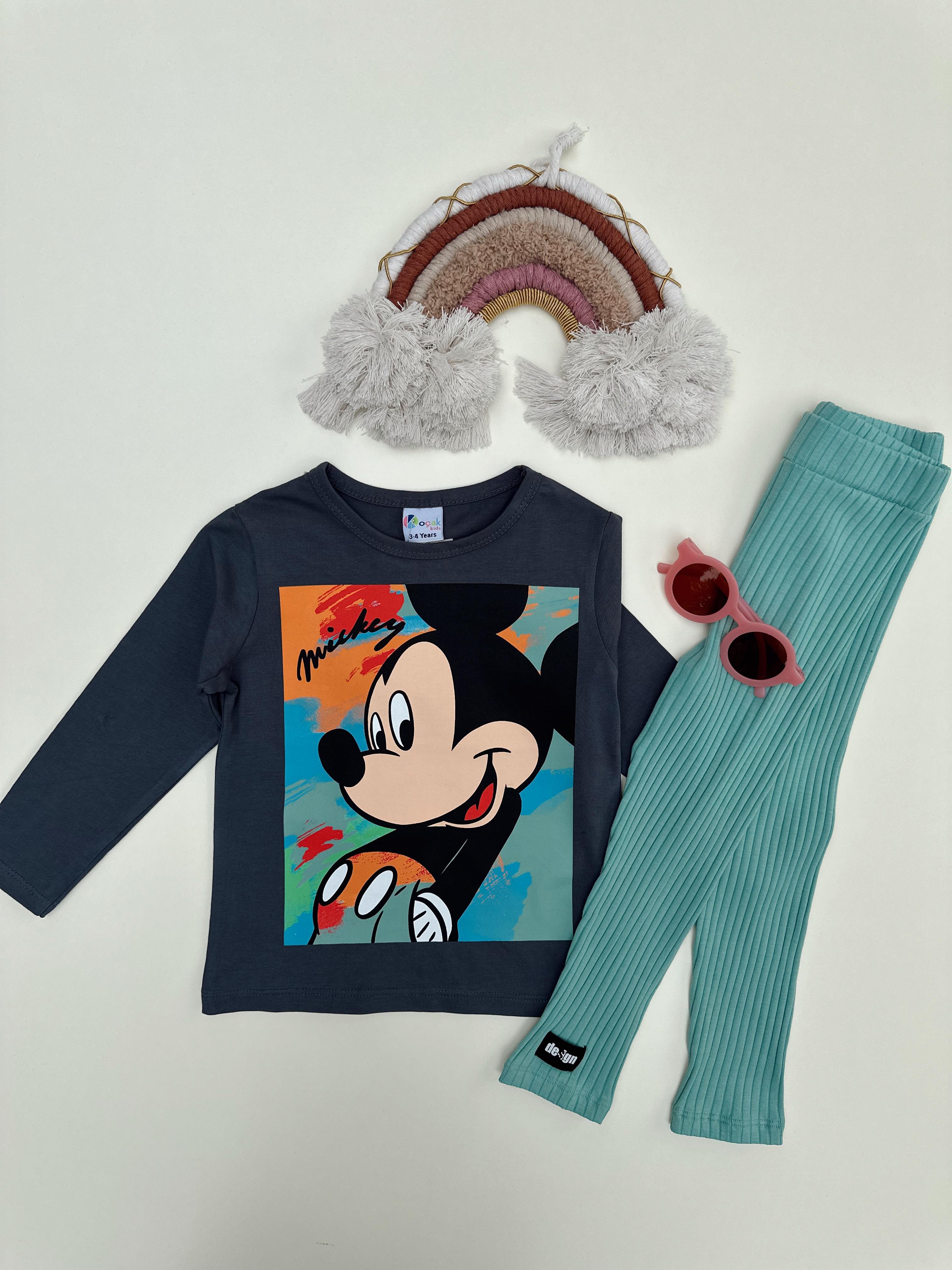 Nişantaşı Kids MİCKEY YEŞİL BASKILI TAYT BASİC 2'Lİ TAKIM