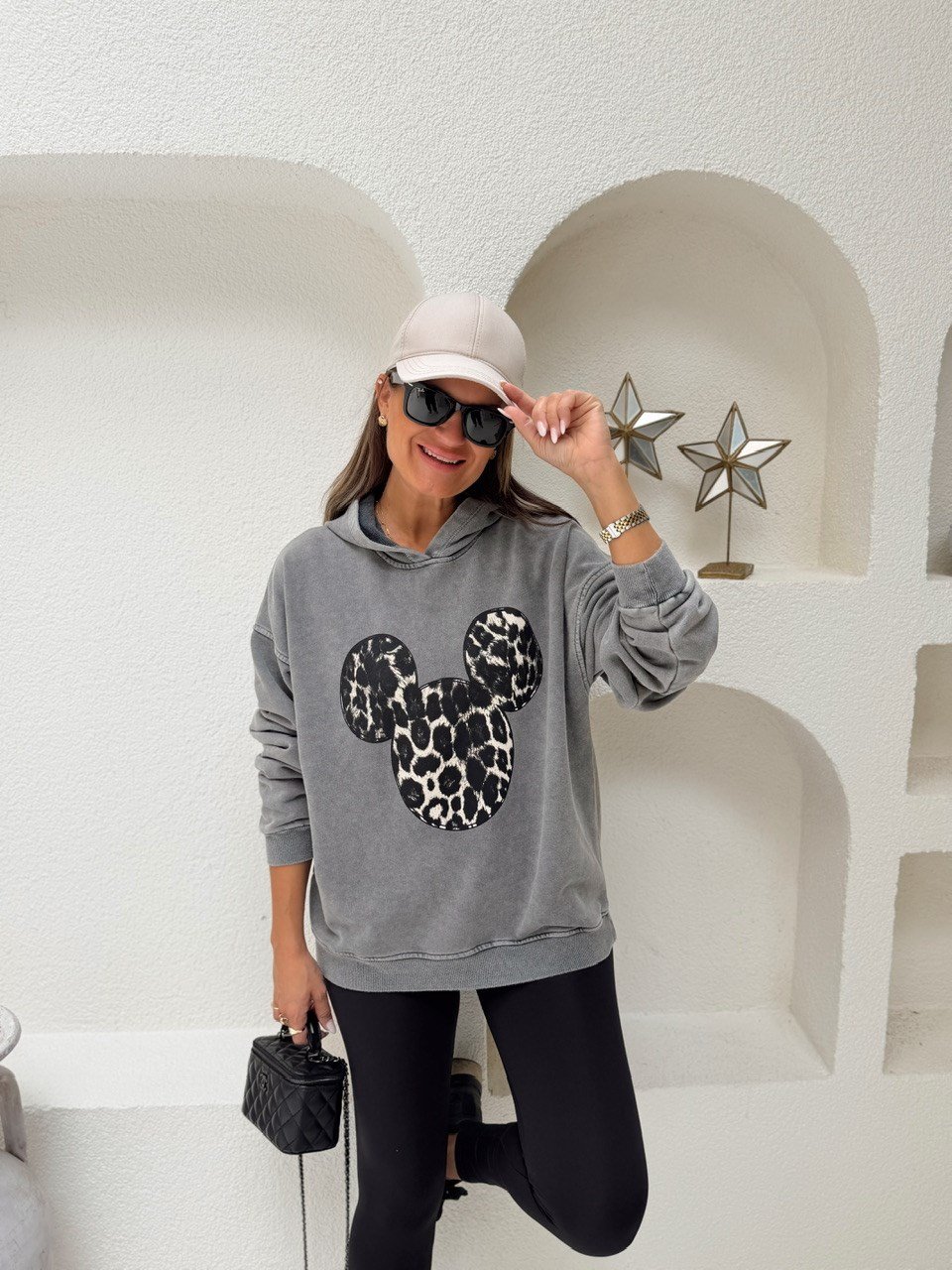 Nişantaşı Butik MİCKEY YIKAMALI BASKI KAPSONLU SWEATSHİRT