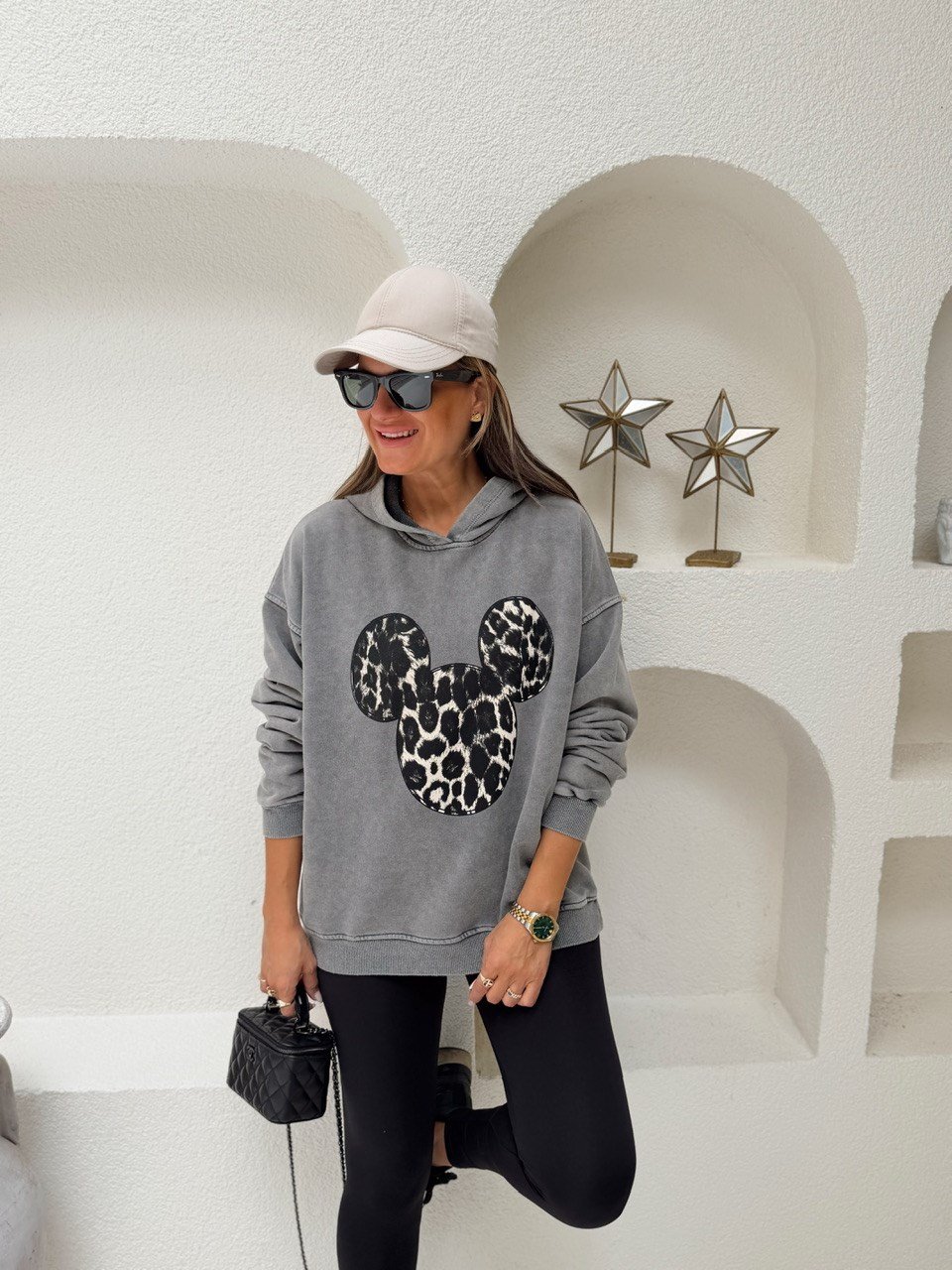 Nişantaşı Butik MİCKEY YIKAMALI BASKI KAPSONLU SWEATSHİRT