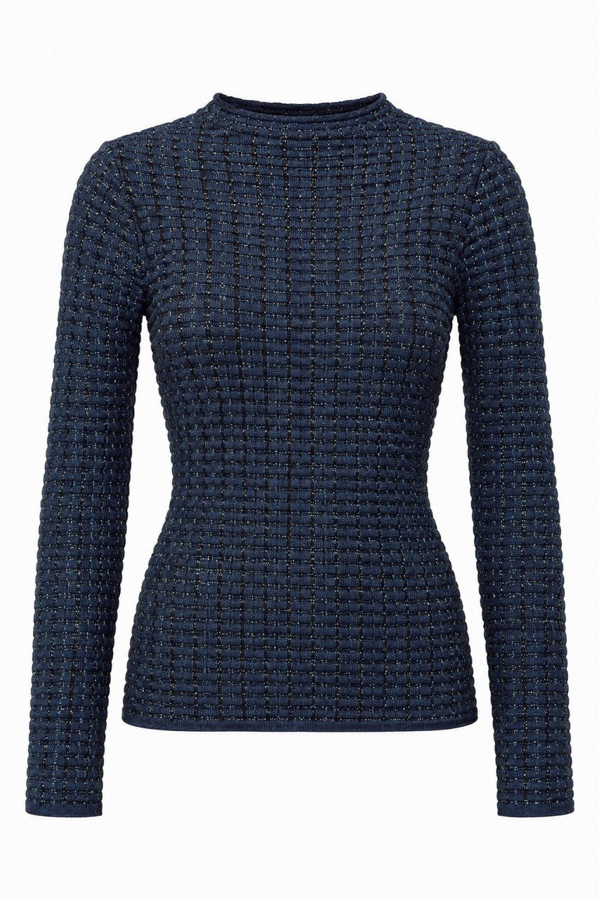 Nişantaşı Butik MİNİ YAKA SİM GEÇİŞLİ LACİVERT BLUZ
