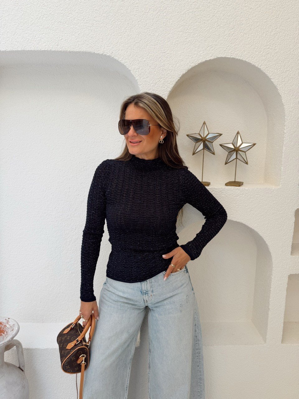 Nişantaşı Butik MİNİ YAKA SİM GEÇİŞLİ LACİVERT BLUZ