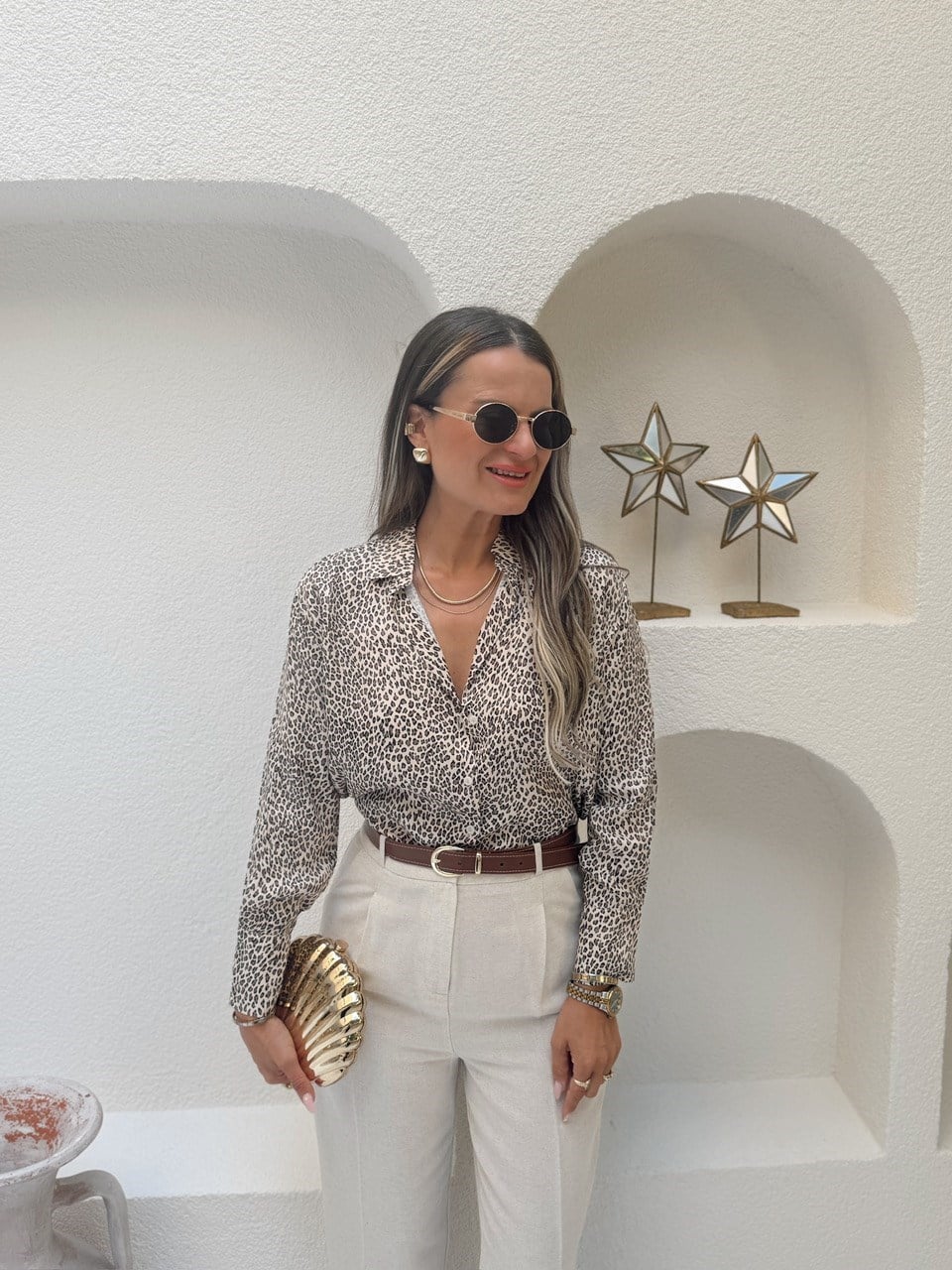 Nişantaşı Butik MİNİMAL LEOPAR DESEN VOLUM SATEN GÖMLEK