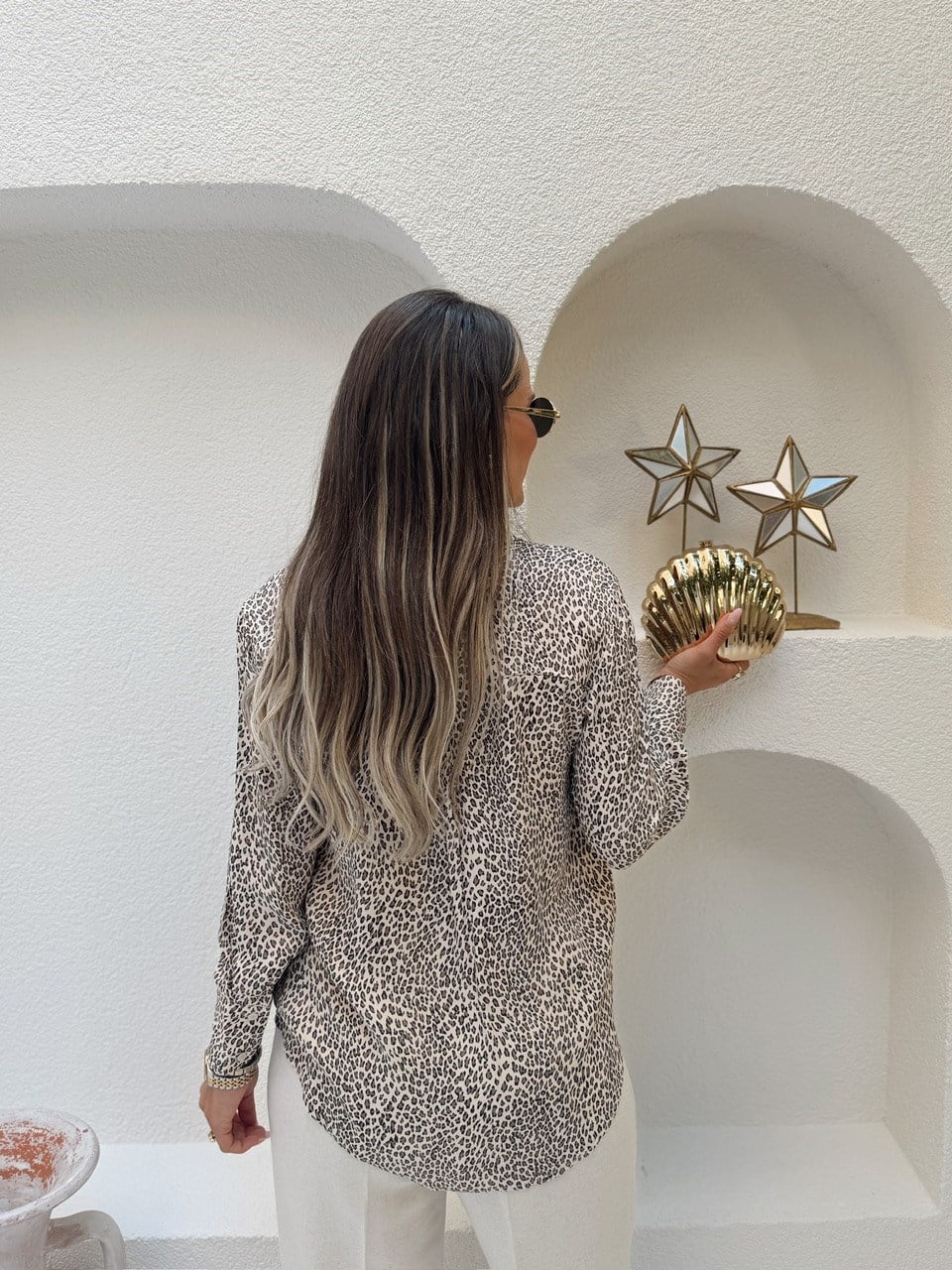 Nişantaşı Butik MİNİMAL LEOPAR DESEN VOLUM SATEN GÖMLEK