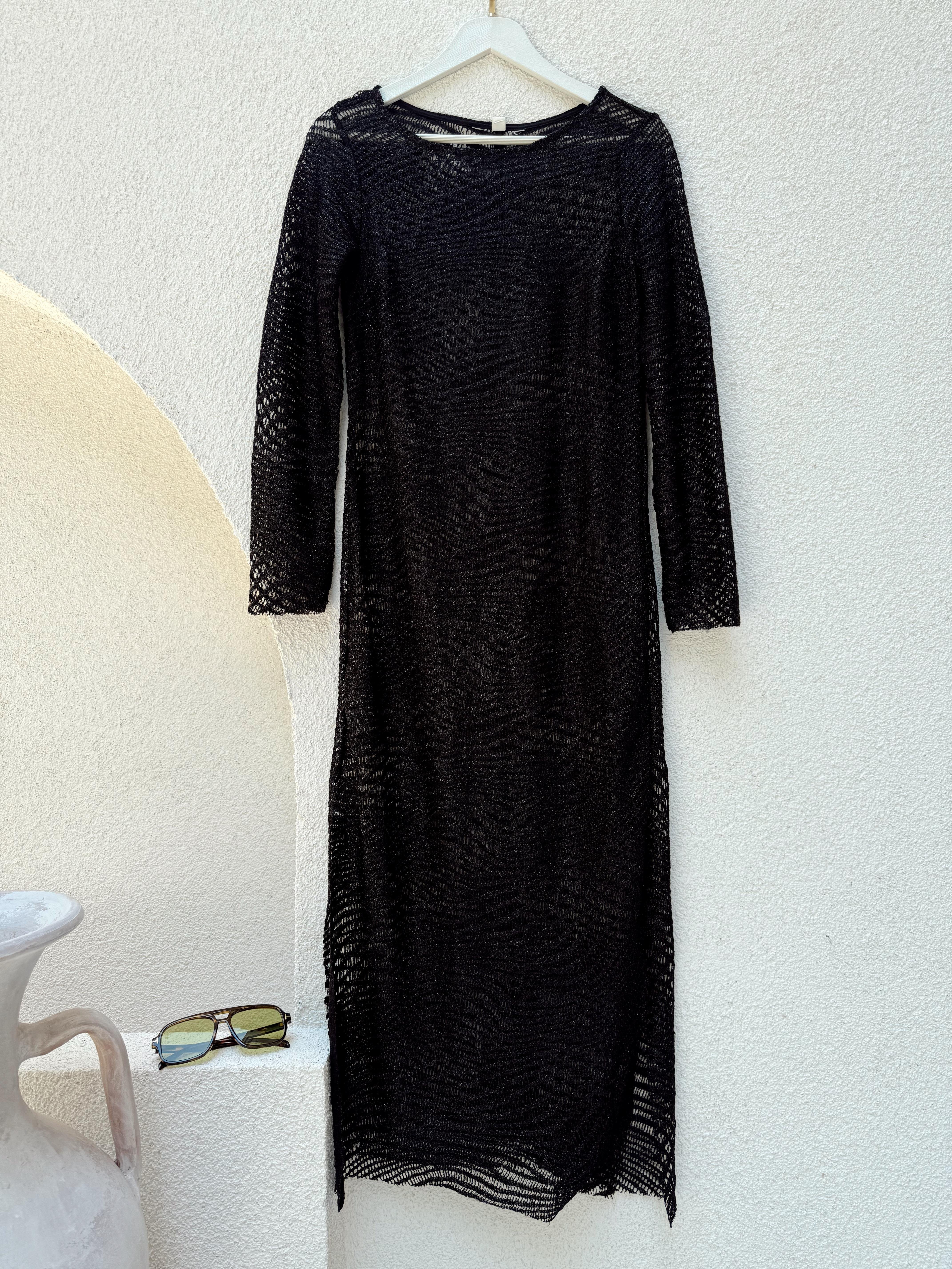 Nişantaşı Butik MOTİF DESENLİ FİLE ELBİSE SİYAH