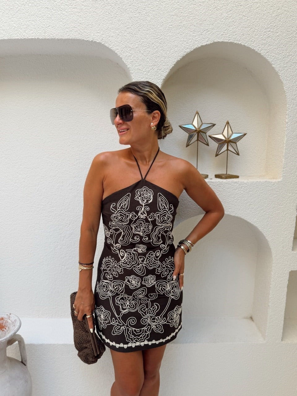 Nişantaşı Butik NAKIS İSLEME KAHVE ELBİSE