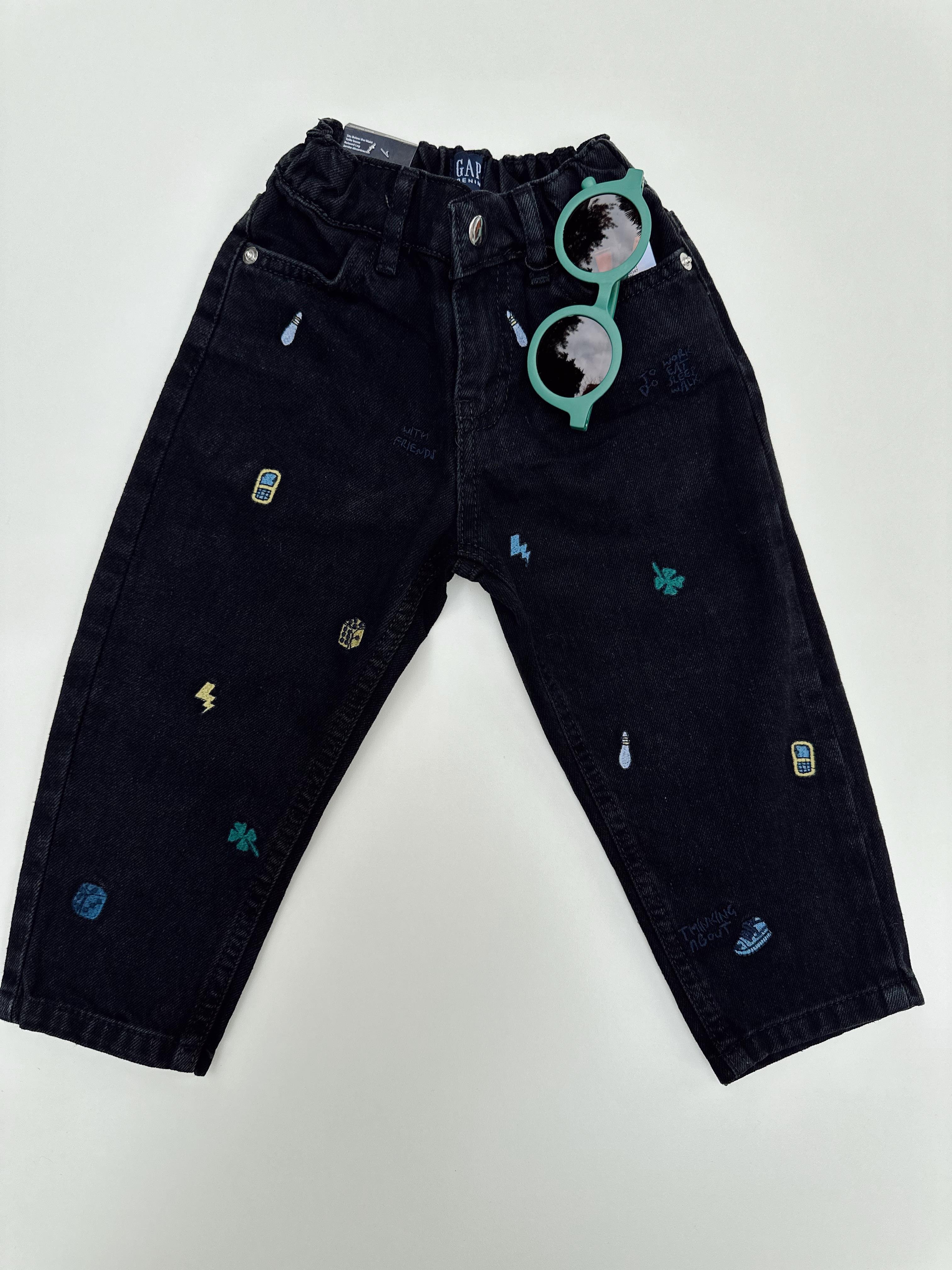 Nişantaşı Kids NAKIŞ İŞLEMELİ BOYFRİEND SİYAH PANTOLON