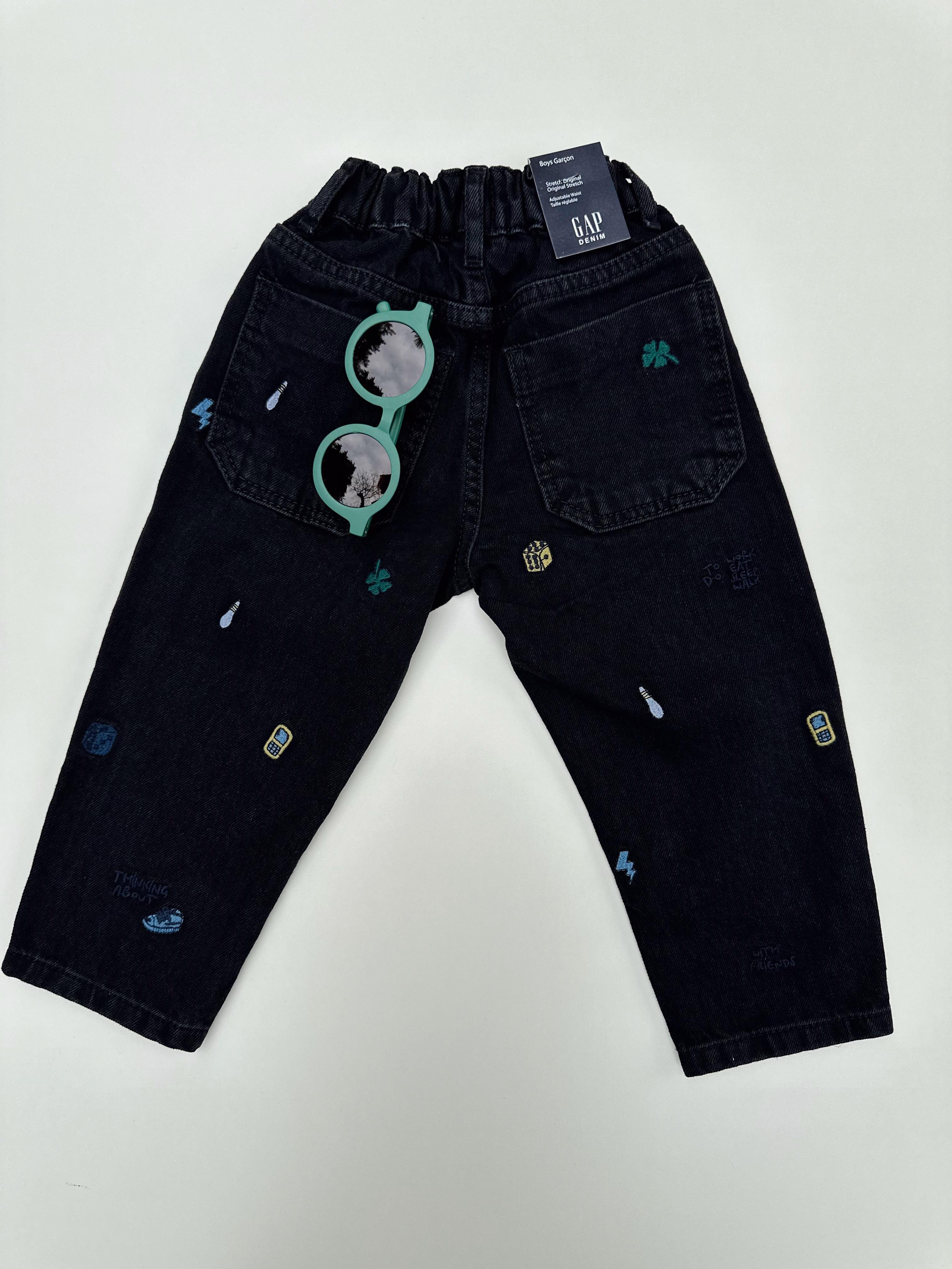 Nişantaşı Kids NAKIŞ İŞLEMELİ BOYFRİEND SİYAH PANTOLON