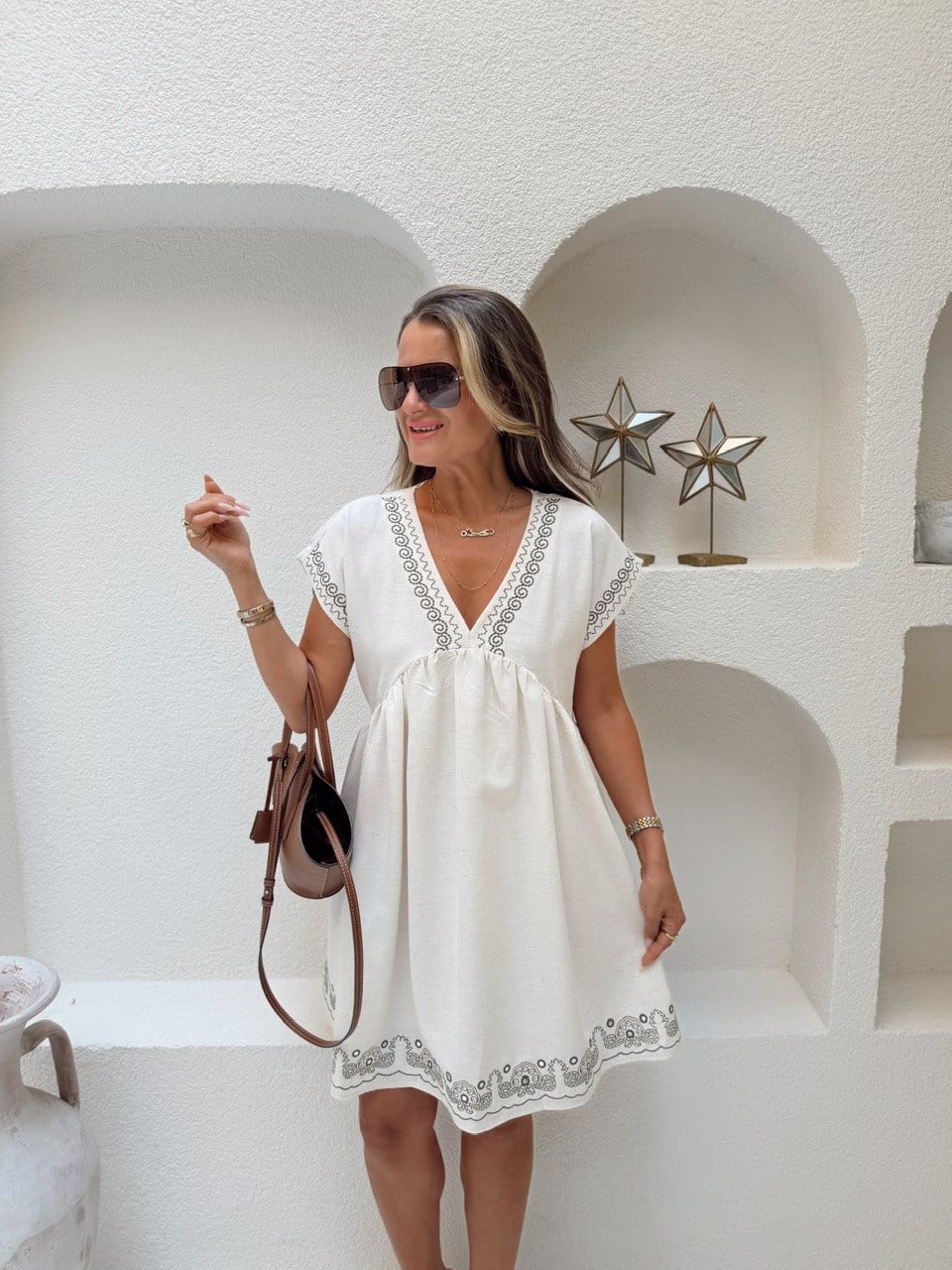 Nişantaşı Butik NATURAL ETNİK DESEN NAKISLI ELBİSE