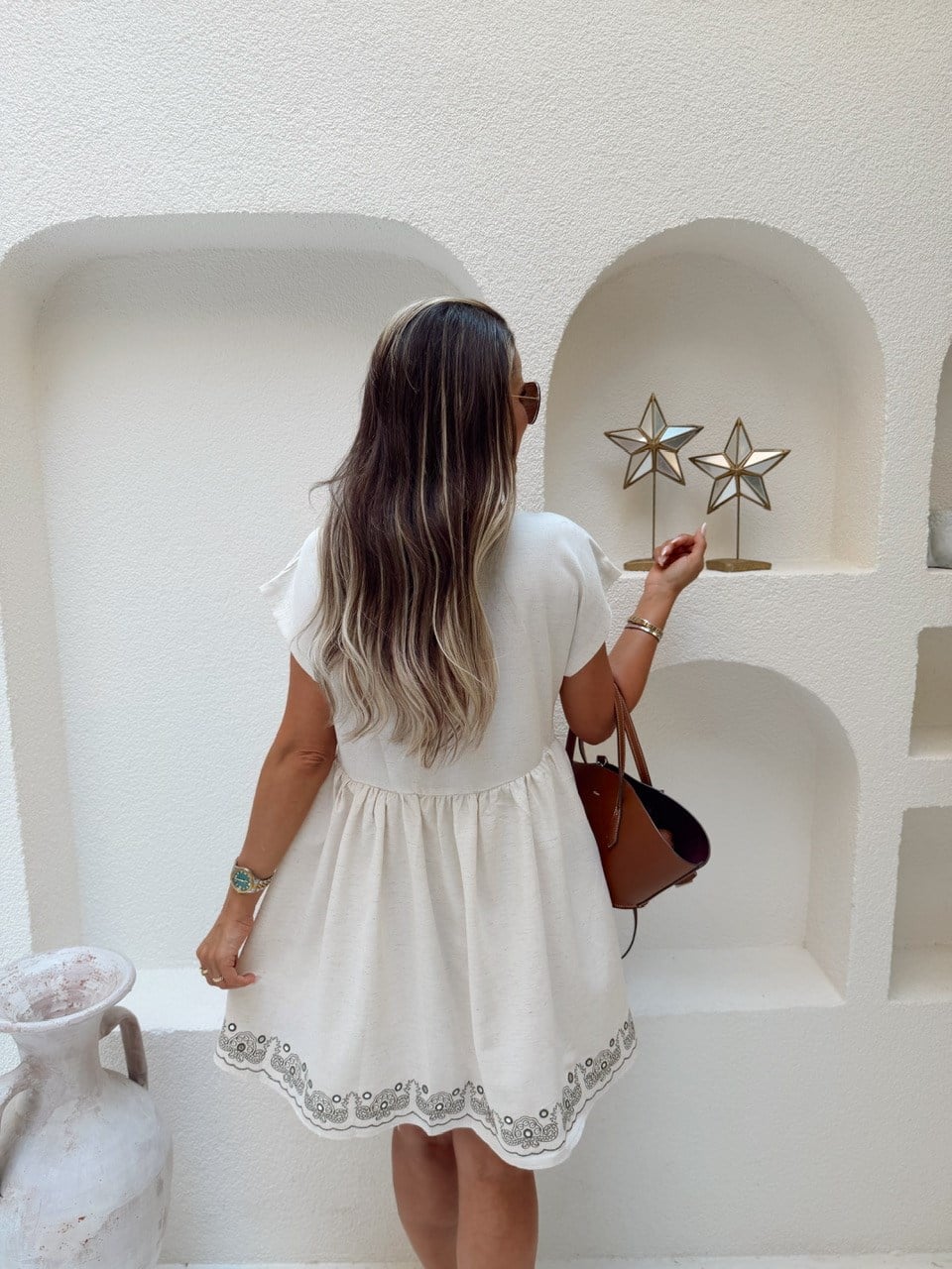 Nişantaşı Butik NATURAL ETNİK DESEN NAKISLI ELBİSE