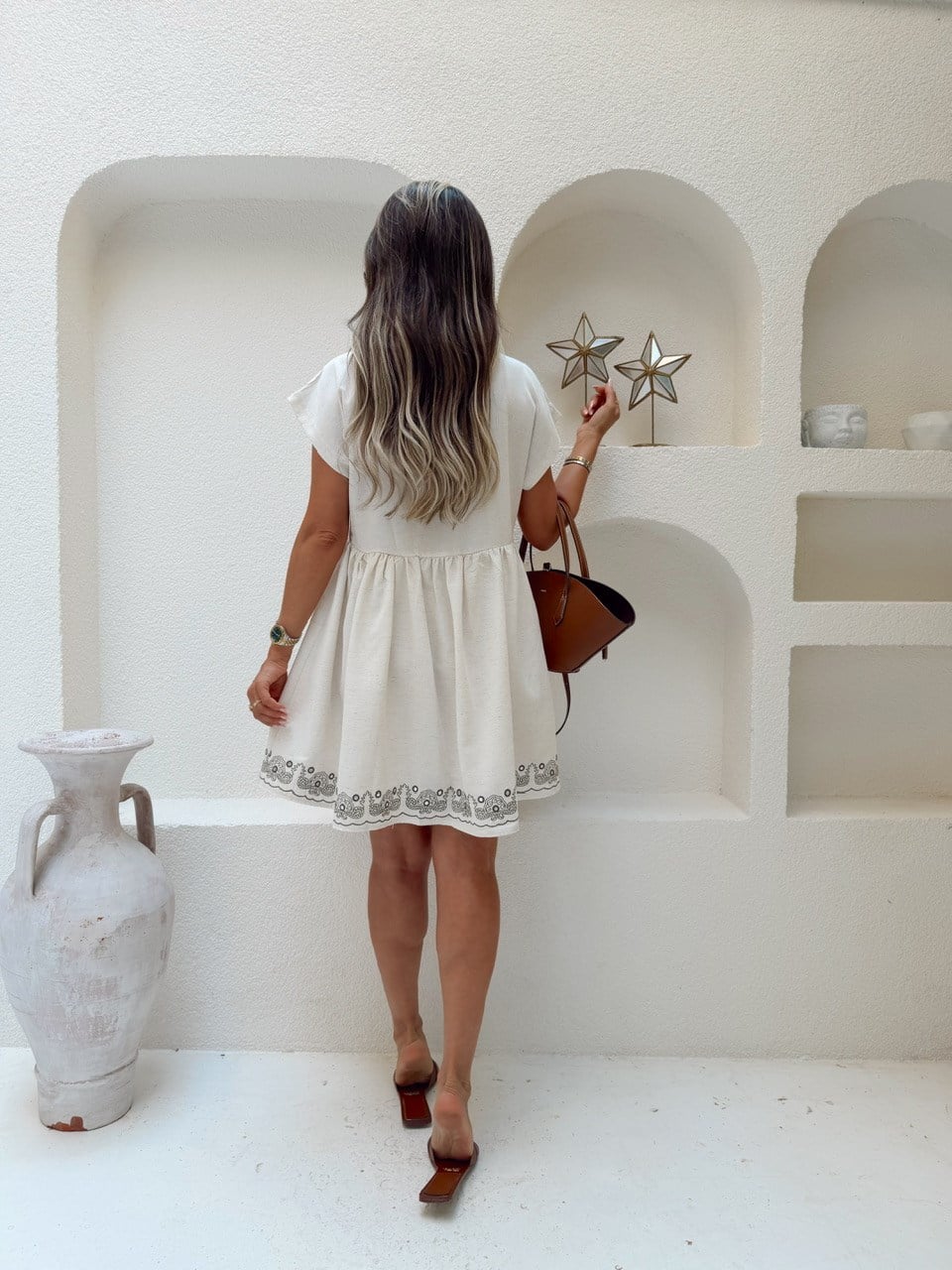 Nişantaşı Butik NATURAL ETNİK DESEN NAKISLI ELBİSE