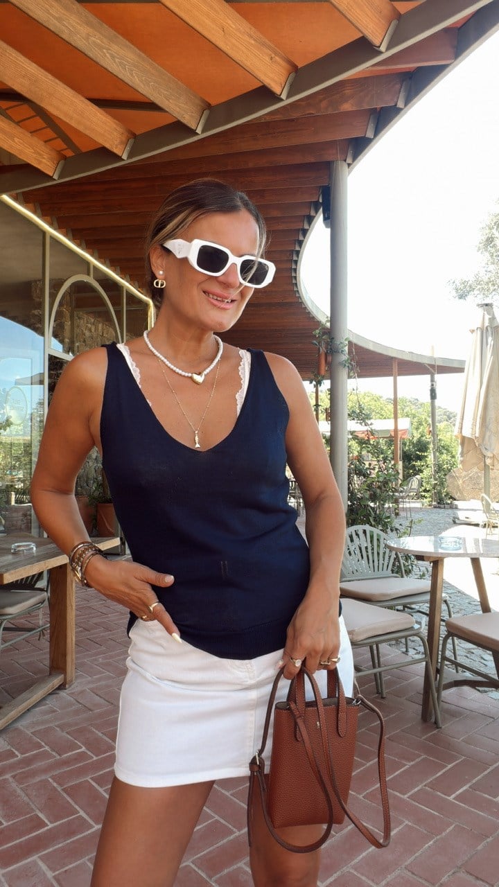 Nişantaşı Butik ÖN ARKA V YAKA İPEK TRİKO LACİVERT