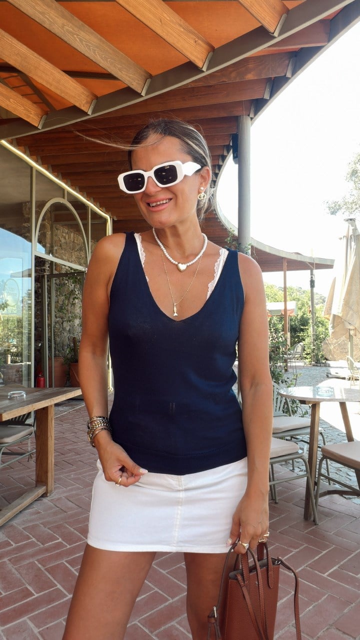 Nişantaşı Butik ÖN ARKA V YAKA İPEK TRİKO LACİVERT