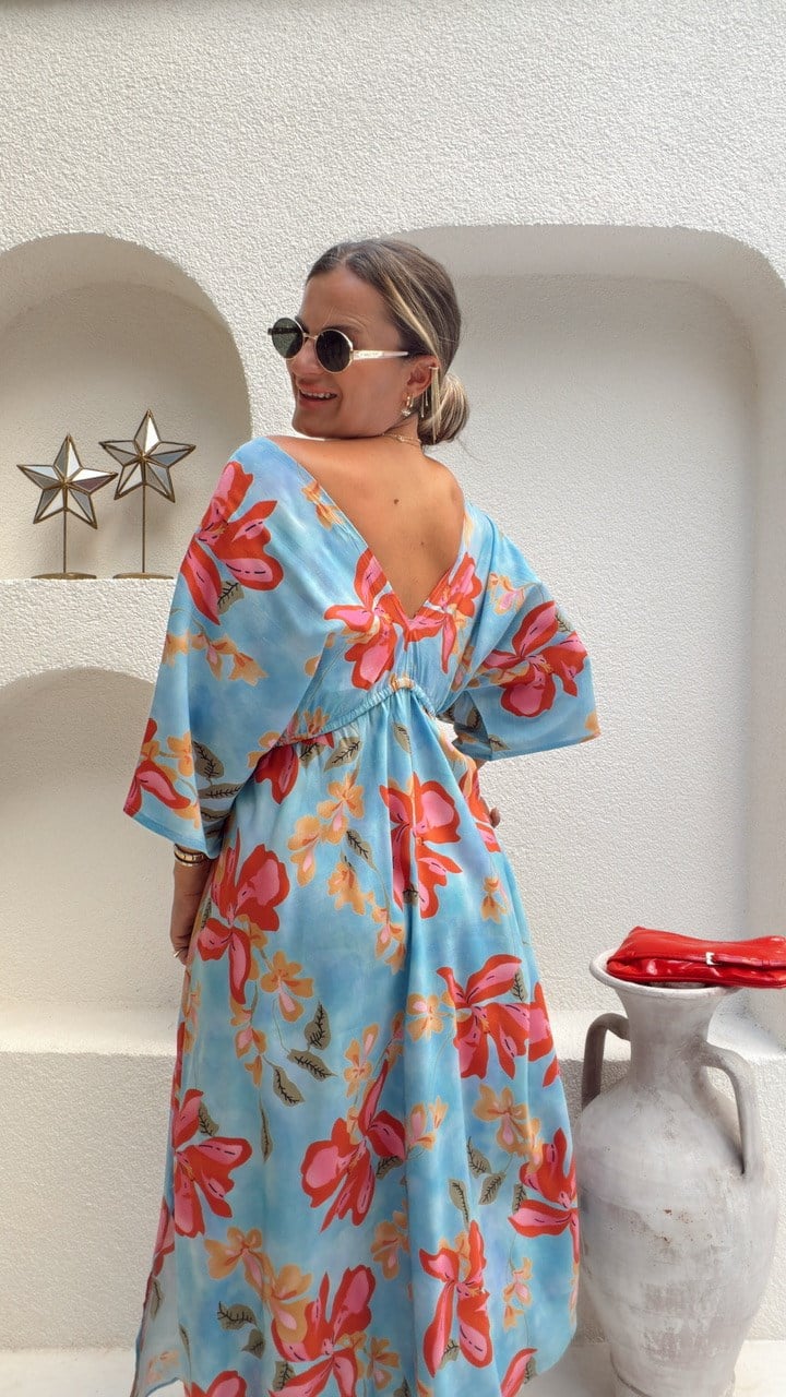 Nişantaşı Butik ÖN ARKA V YAKA MAXİ FLORAL ELBİSE