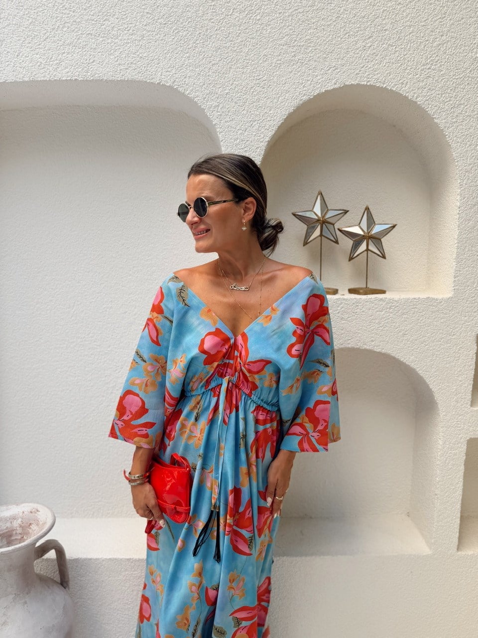 Nişantaşı Butik ÖN ARKA V YAKA MAXİ FLORAL ELBİSE