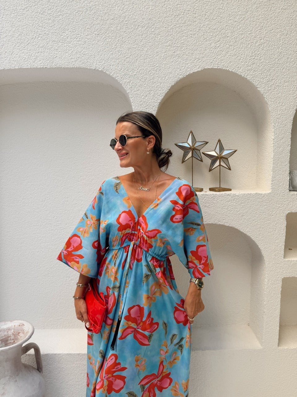 Nişantaşı Butik ÖN ARKA V YAKA MAXİ FLORAL ELBİSE