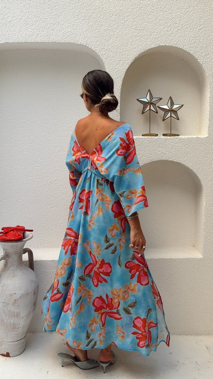 Nişantaşı Butik ÖN ARKA V YAKA MAXİ FLORAL ELBİSE