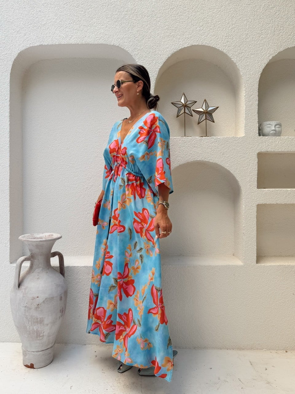 Nişantaşı Butik ÖN ARKA V YAKA MAXİ FLORAL ELBİSE