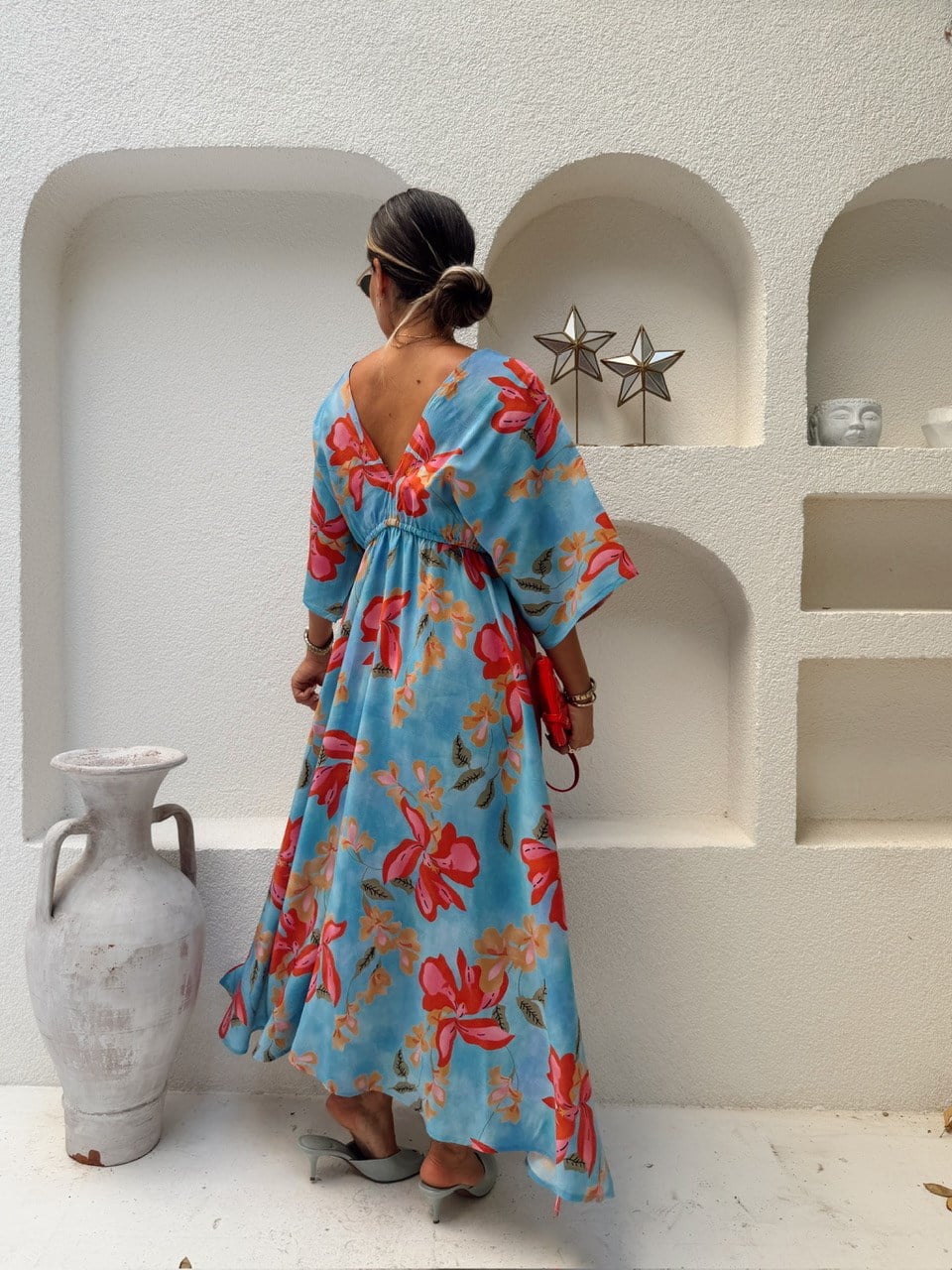 Nişantaşı Butik ÖN ARKA V YAKA MAXİ FLORAL ELBİSE