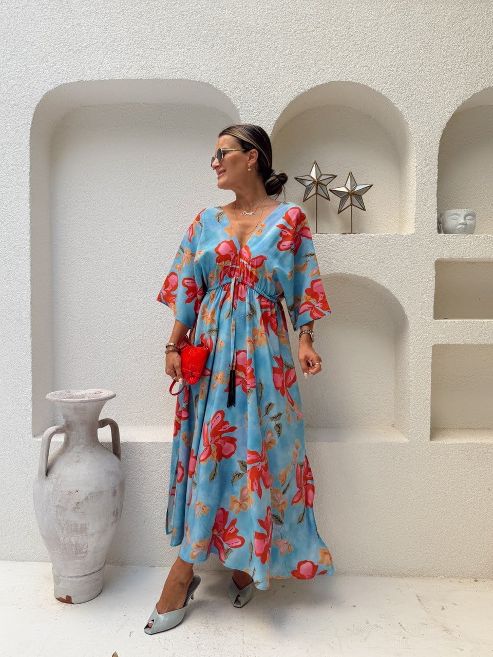 Nişantaşı Butik ÖN ARKA V YAKA MAXİ FLORAL ELBİSE
