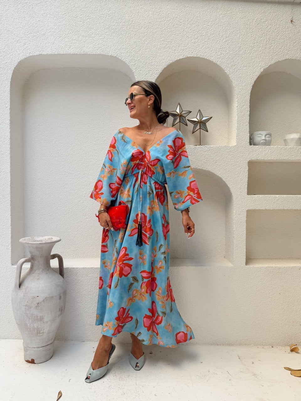 Nişantaşı Butik ÖN ARKA V YAKA MAXİ FLORAL ELBİSE