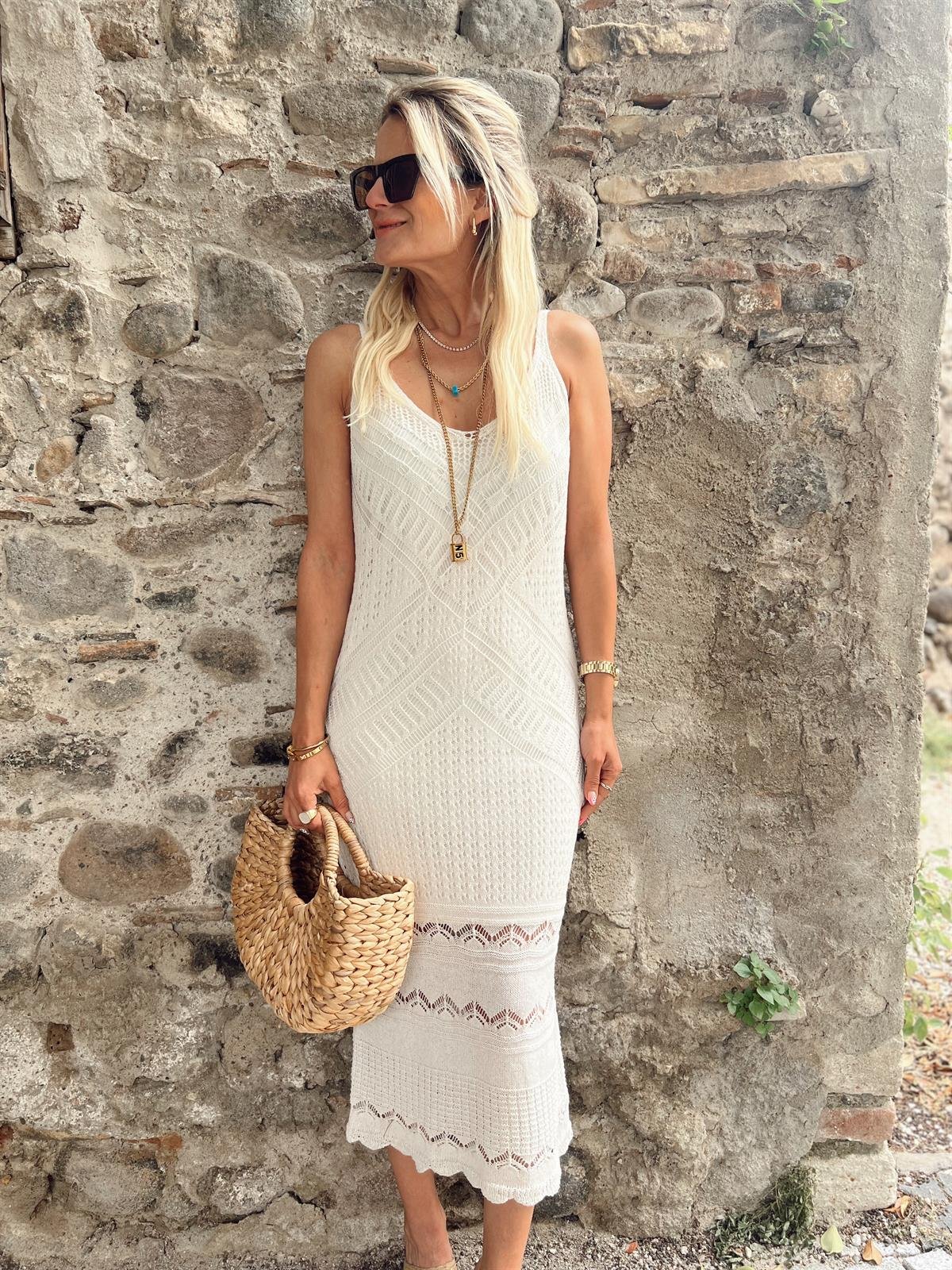 Nişantaşı Butik ÖN ARKA V YAKA ÖRME ELBİSE EKRU