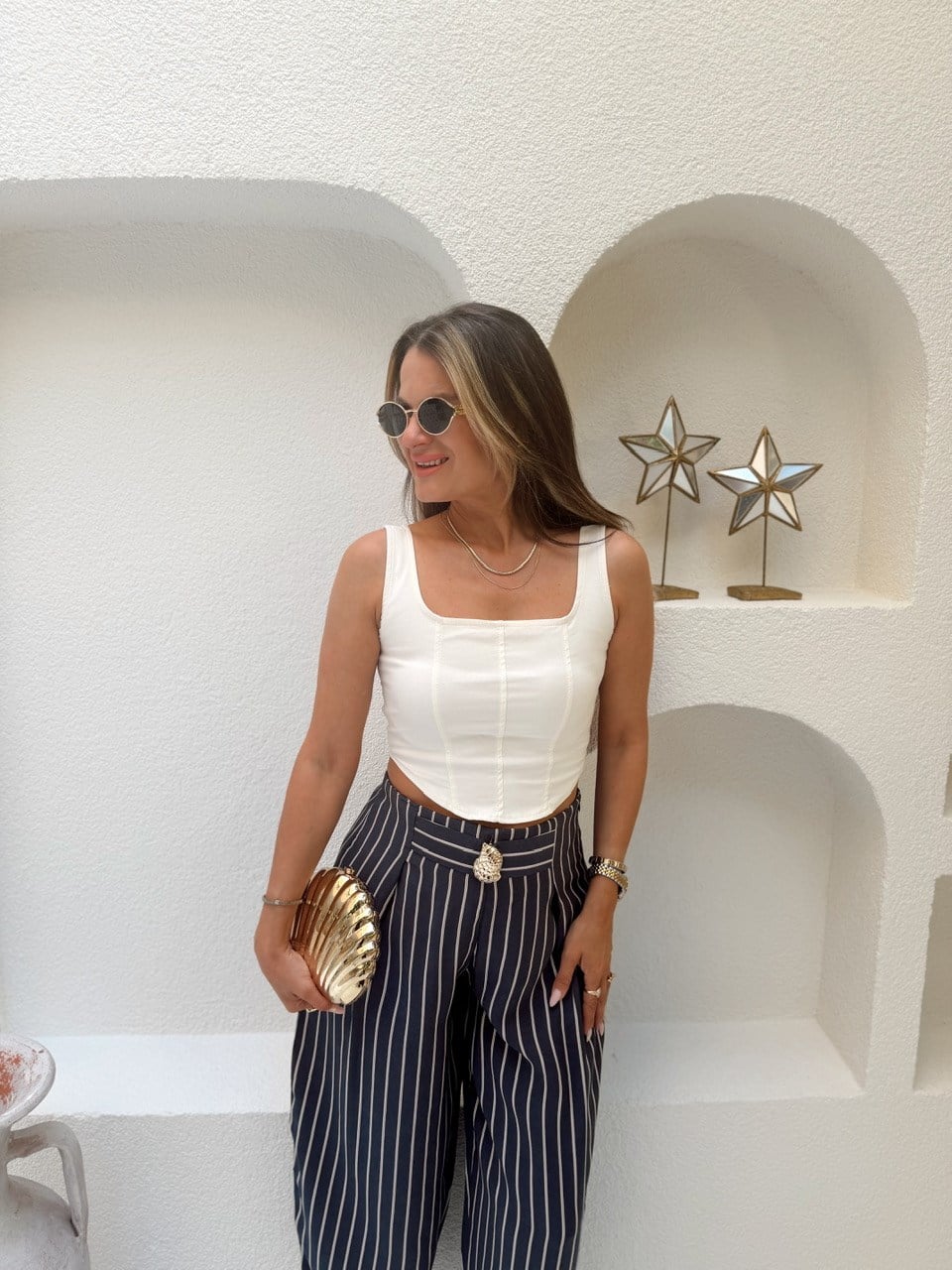 Nişantaşı Butik OVAL KESİM KONTRAST EKRU BLUZ