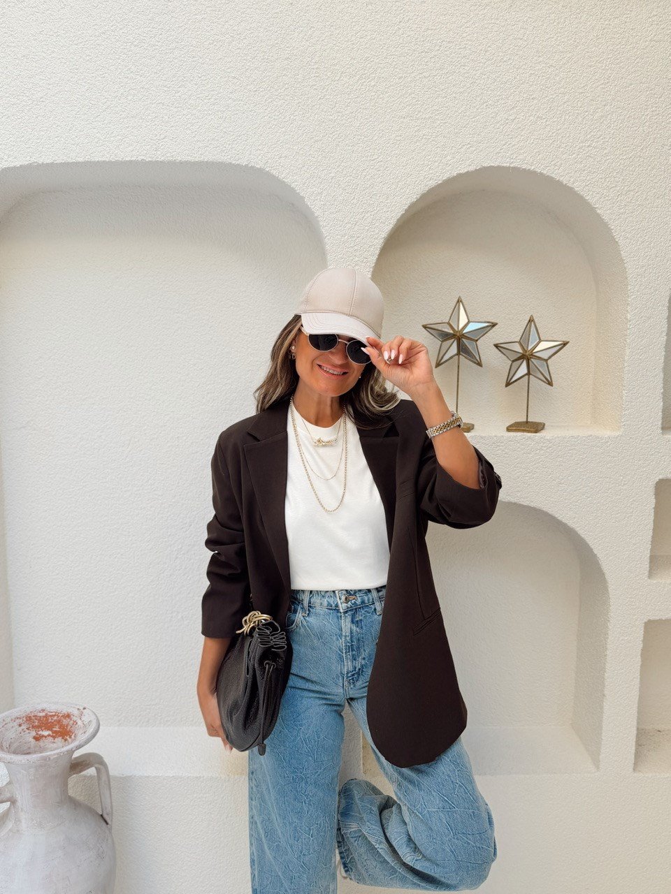 Nişantaşı Butik OVERSİZE ÇİFT DÜĞME DETAY BLAZER KAHVERENGİ