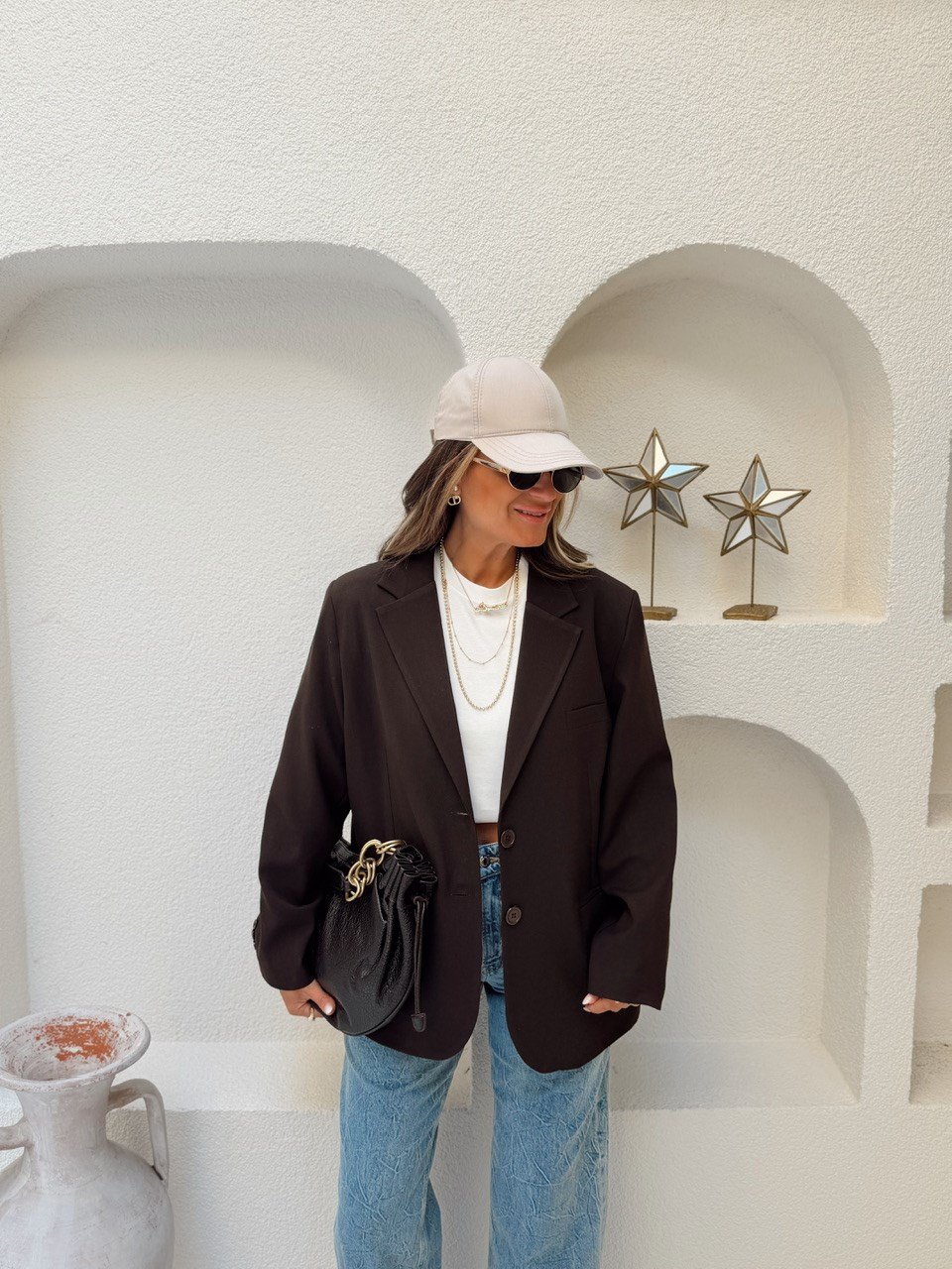 Nişantaşı Butik OVERSİZE ÇİFT DÜĞME DETAY BLAZER KAHVERENGİ