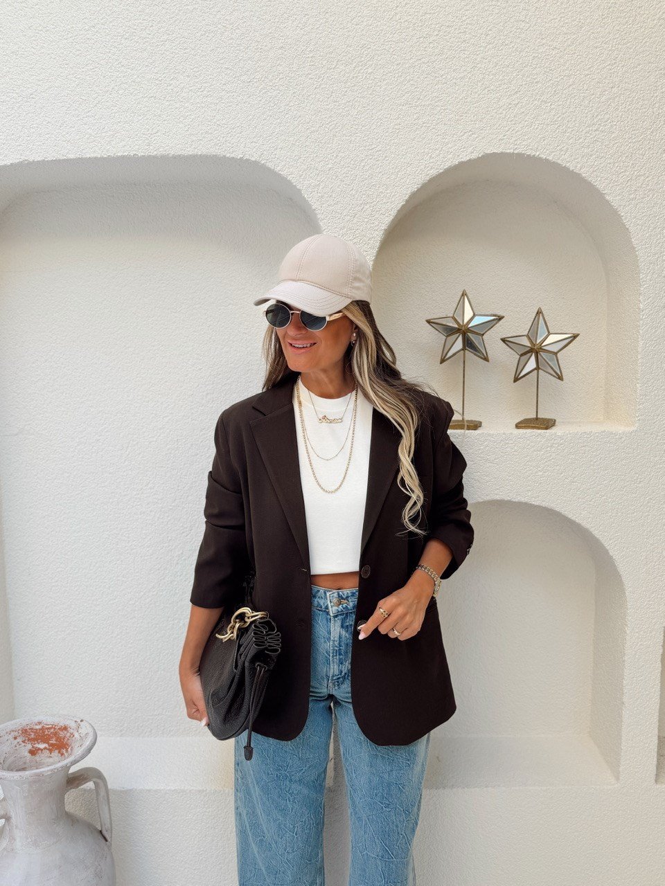 Nişantaşı Butik OVERSİZE ÇİFT DÜĞME DETAY BLAZER KAHVERENGİ