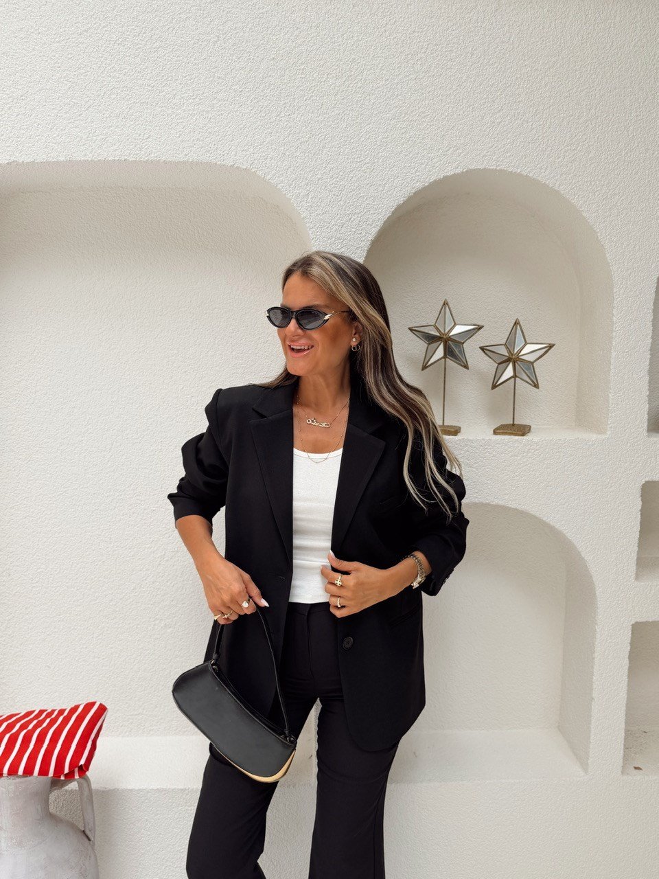 Nişantaşı Butik OVERSİZE ÇİFT DÜĞME DETAY BLAZER SİYAH