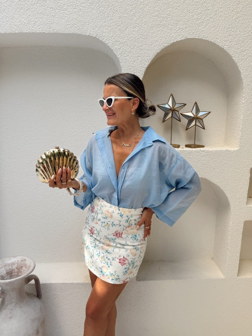 Nişantaşı Butik OVERSİZE TRANSPARAN GÖMLEK MAVİ