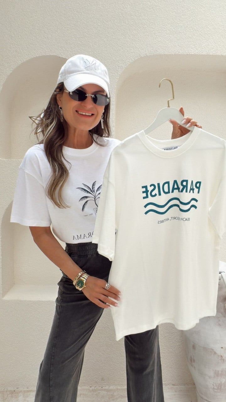 Nişantaşı Butik PARADİSE SİM YAZILI TSHİRT BEYAZ