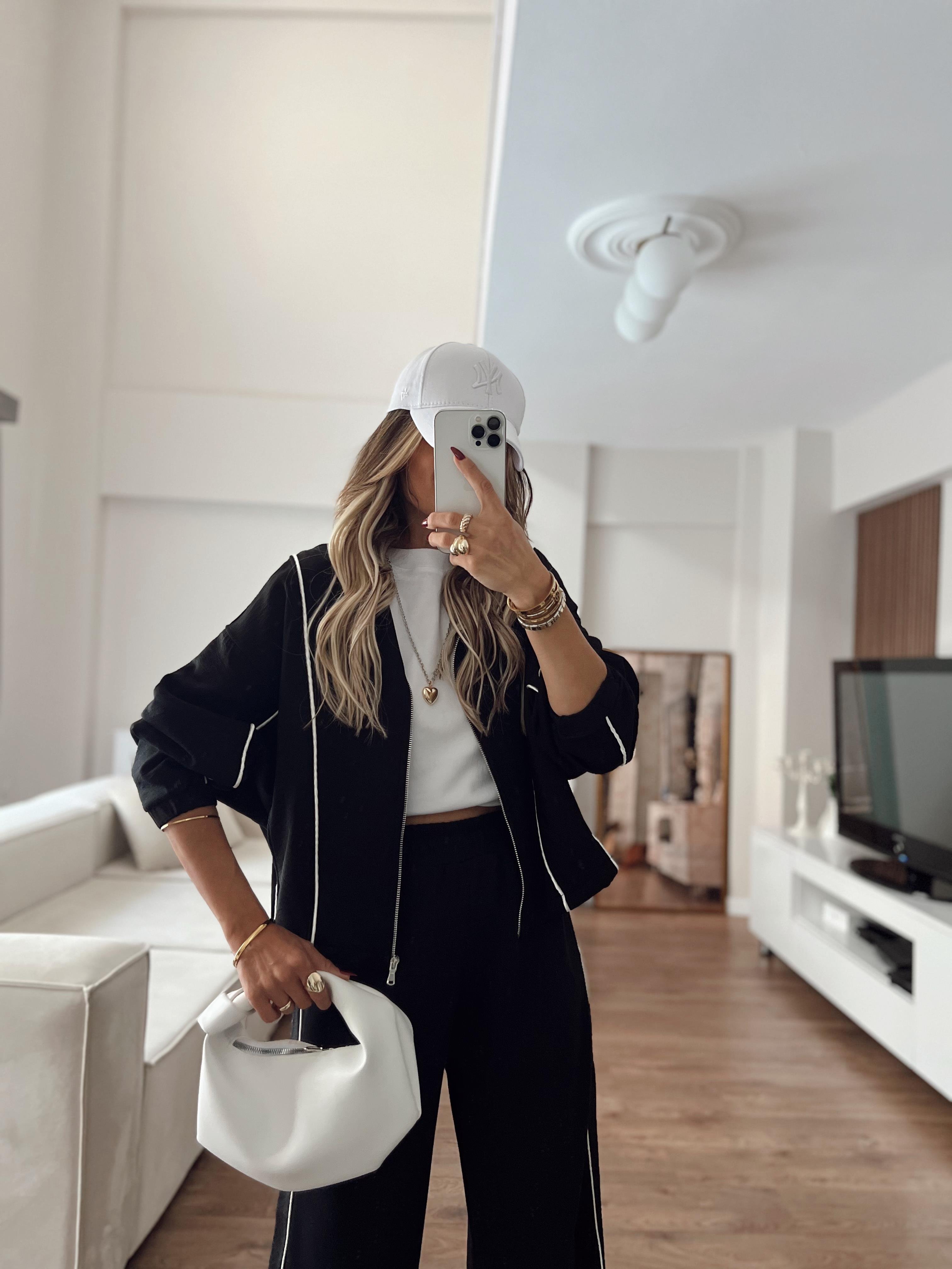 Nişantaşı Butik PARASÜT SERİT DETAY CEKET PANTOLON MODAL TAKIM SİYAH